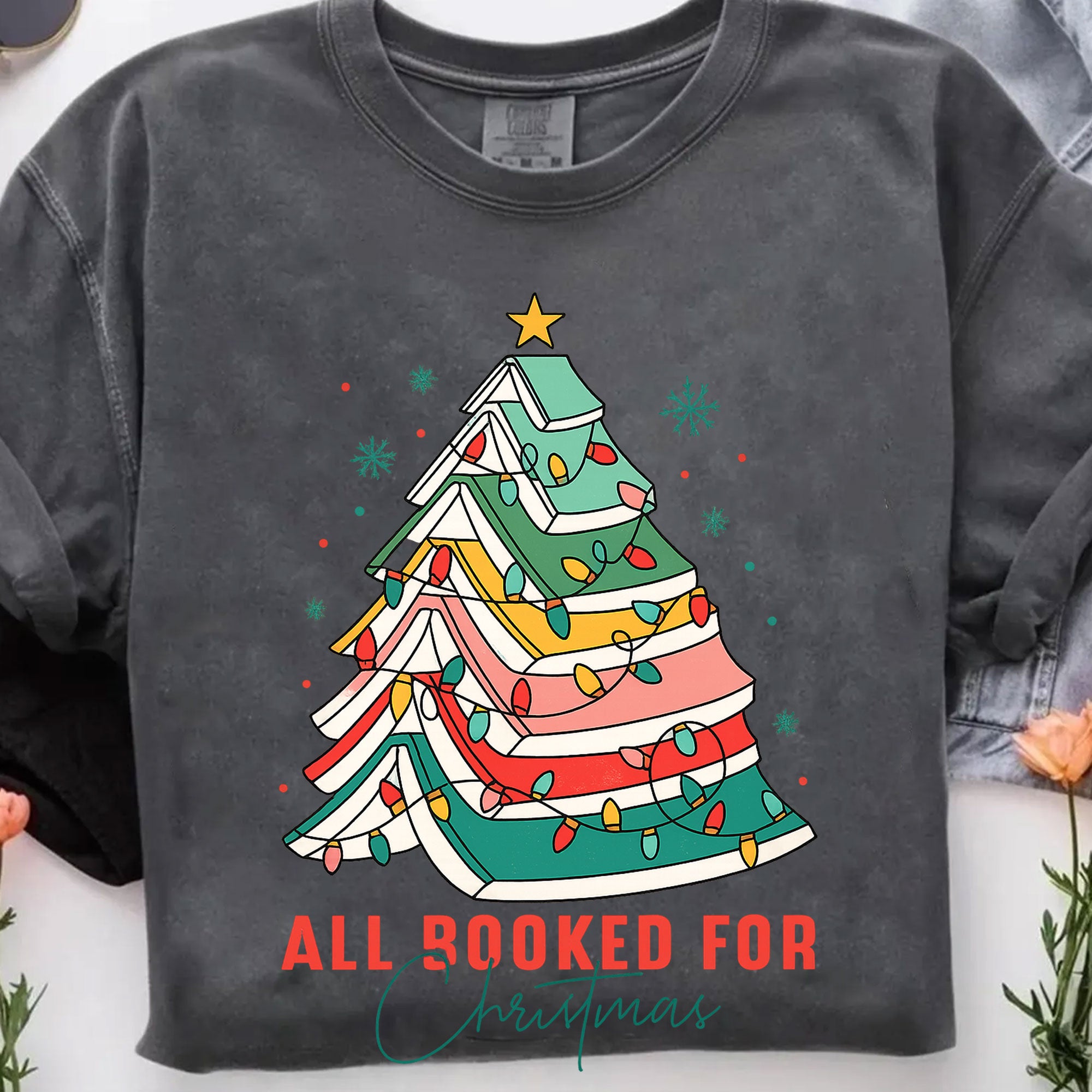 Festive Christmas Book Lovers T-Shirt - All Booked for Christmas Design with Holiday Tree Graphic - Perfect Holiday Gift Idea
 - 7