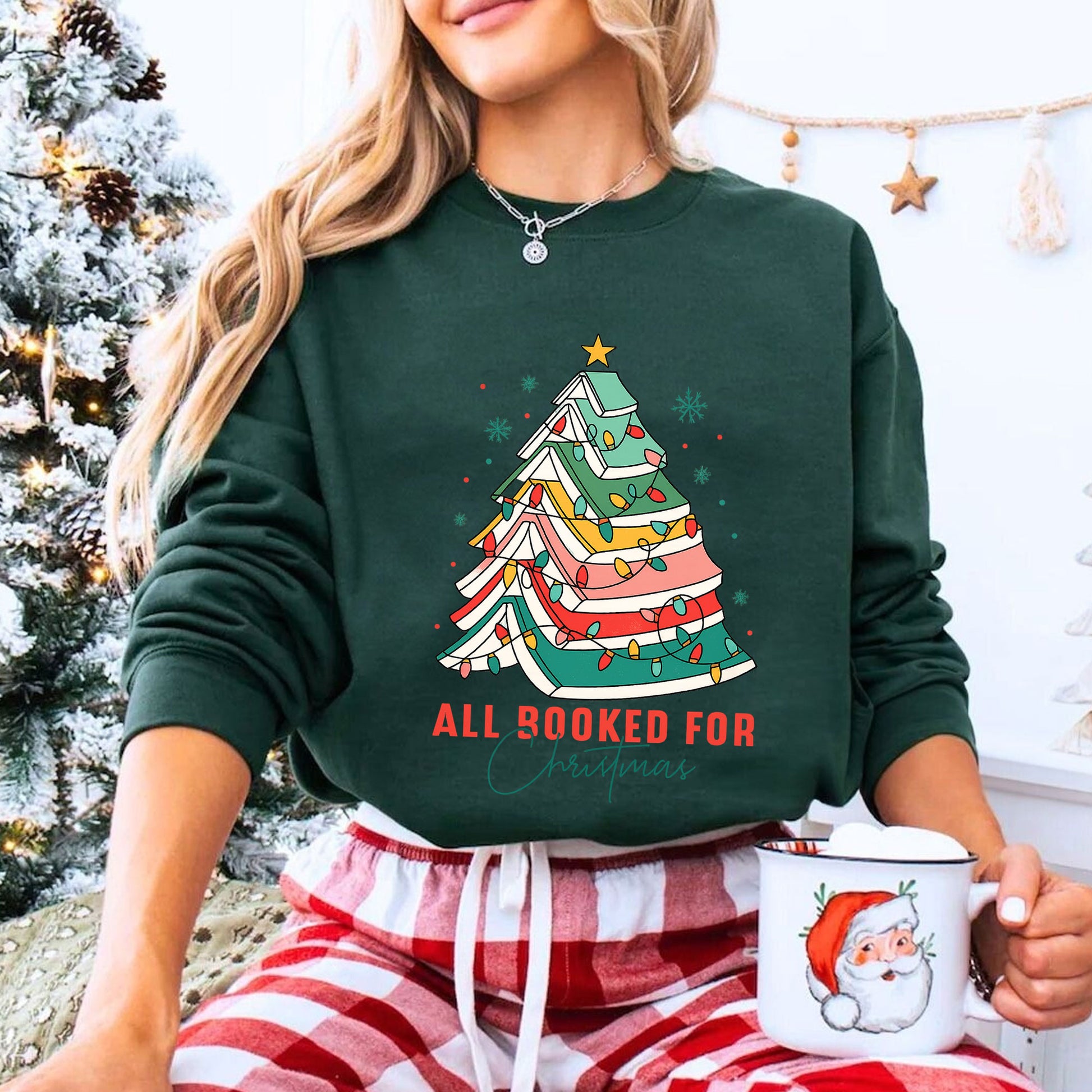 Festive Christmas Book Lovers T-Shirt - All Booked for Christmas Design with Holiday Tree Graphic - Perfect Holiday Gift Idea
 - 8