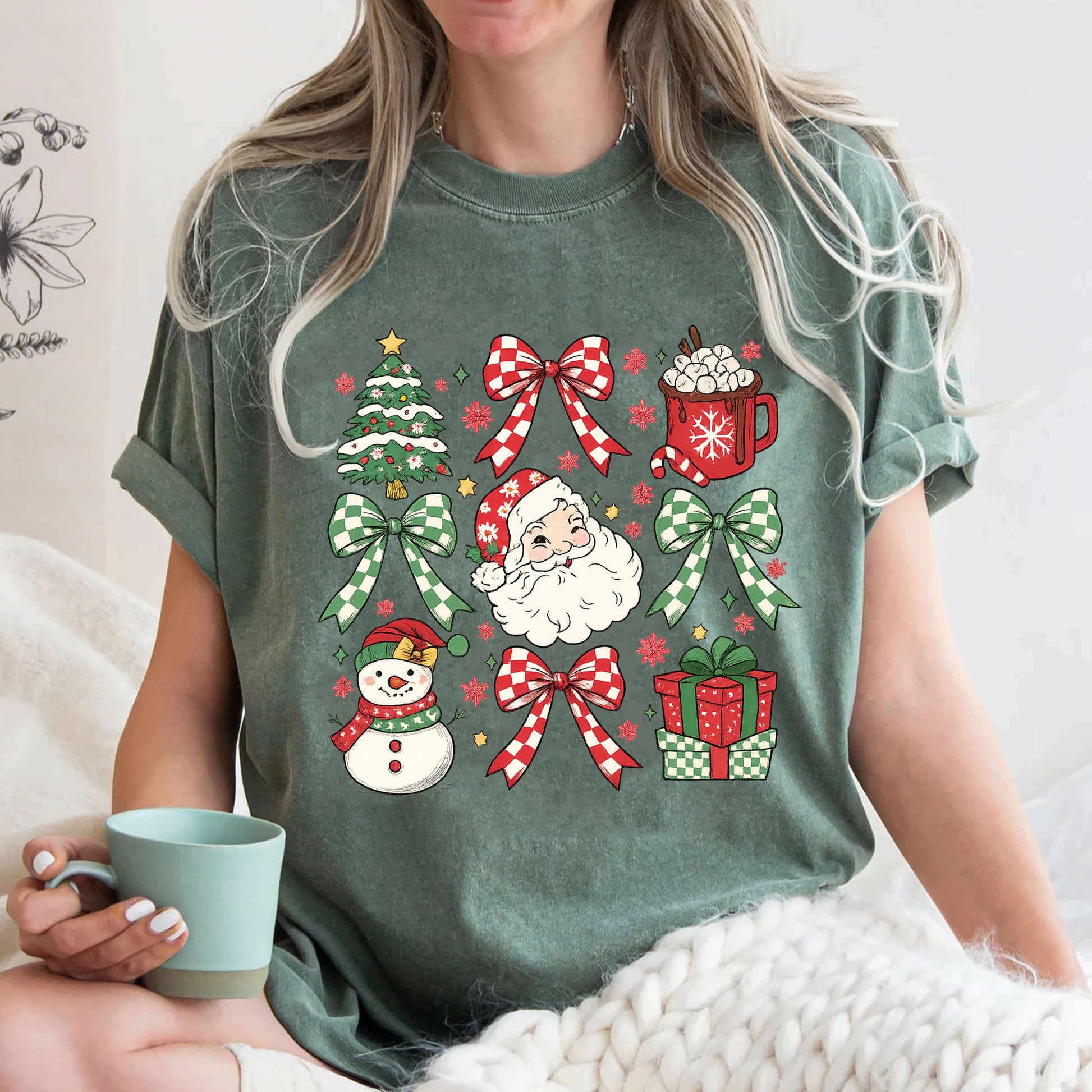 Festive Christmas Graphic T-Shirt for Women - Cute Santa, Snowman, Tree & Gift Design - Casual Holiday Apparel, Perfect Holiday Gift
 - 3