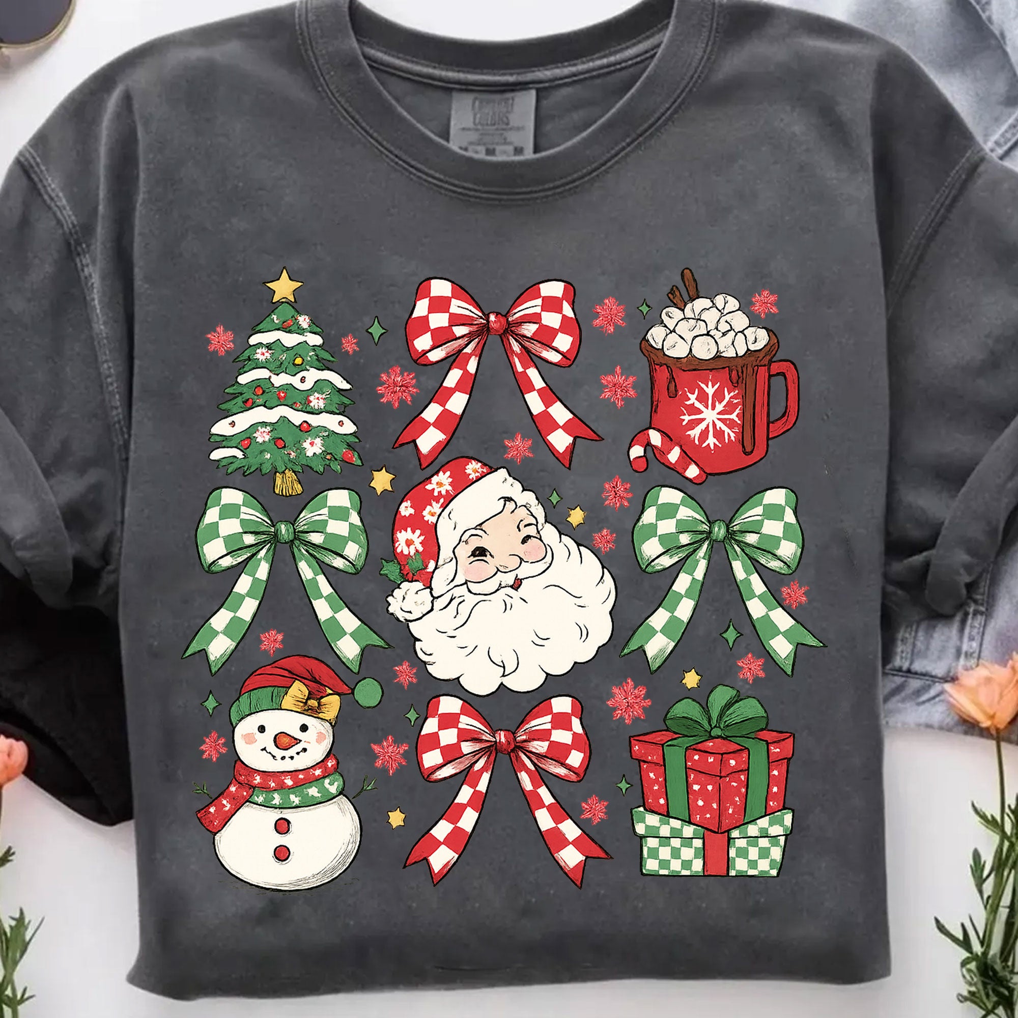 Festive Christmas Graphic T-Shirt for Women - Cute Santa, Snowman, Tree & Gift Design - Casual Holiday Apparel, Perfect Holiday Gift
 - 7