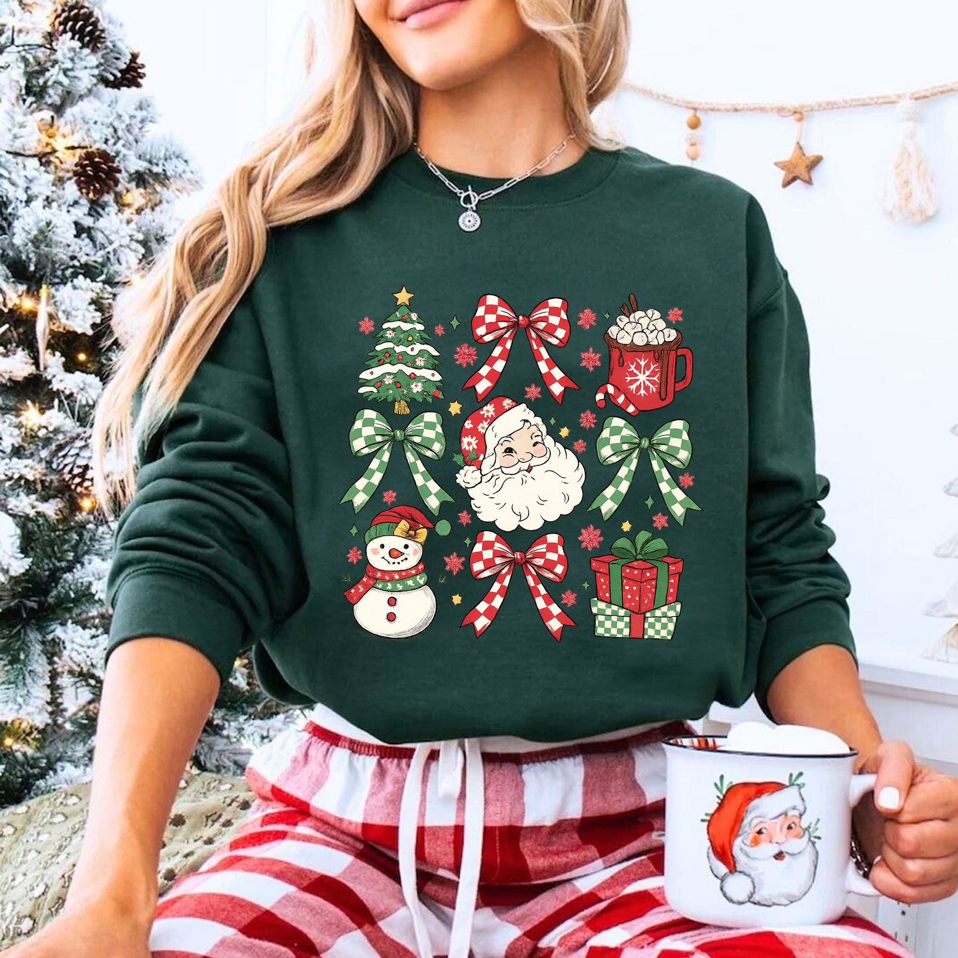Festive Christmas Graphic T-Shirt for Women - Cute Santa, Snowman, Tree & Gift Design - Casual Holiday Apparel, Perfect Holiday Gift
 - 8