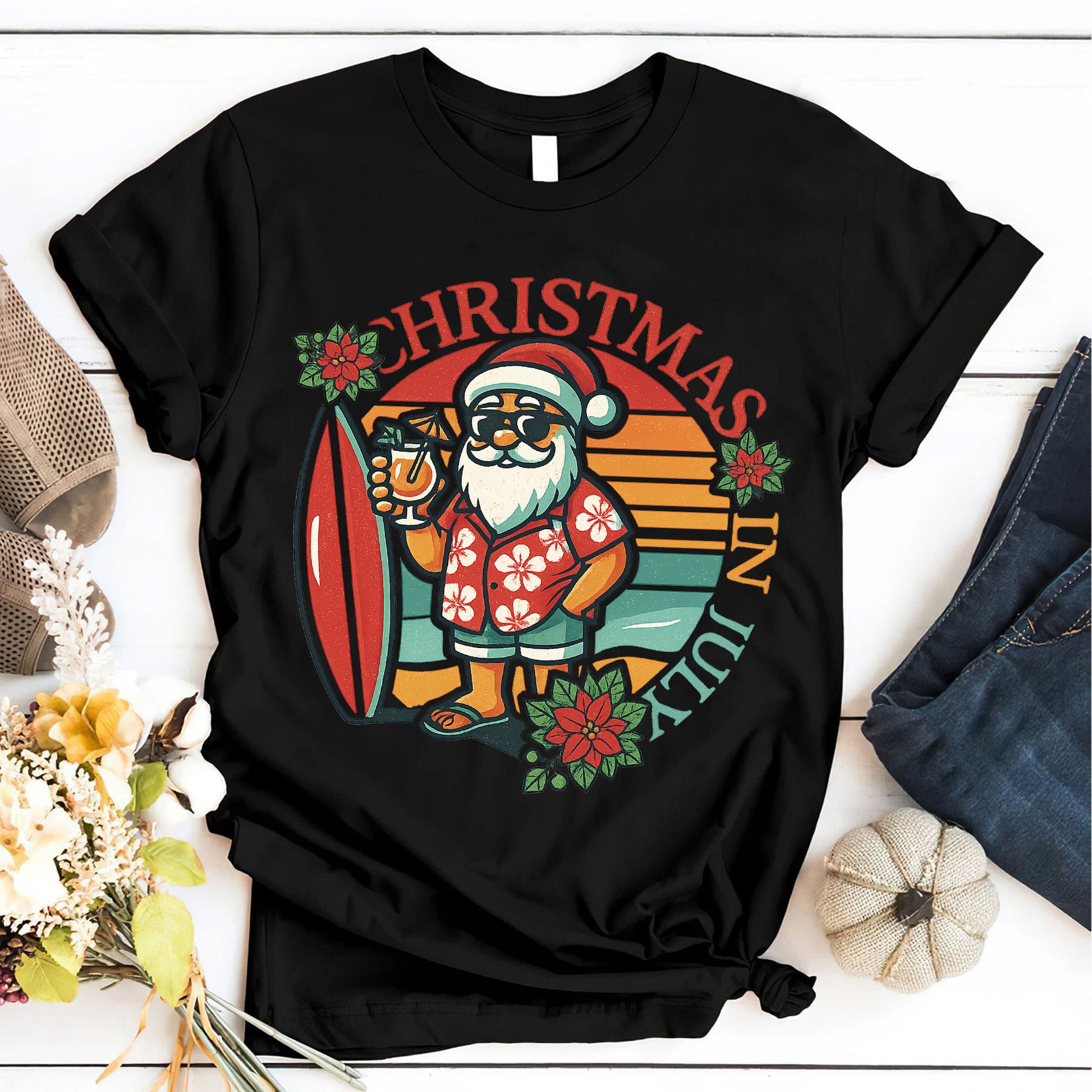 Festive Christmas in July Graphic Tee - Surfer Santa Design, Fun Holiday Style, Perfect for Summer Celebrations, Unisex Fit
 - 6
