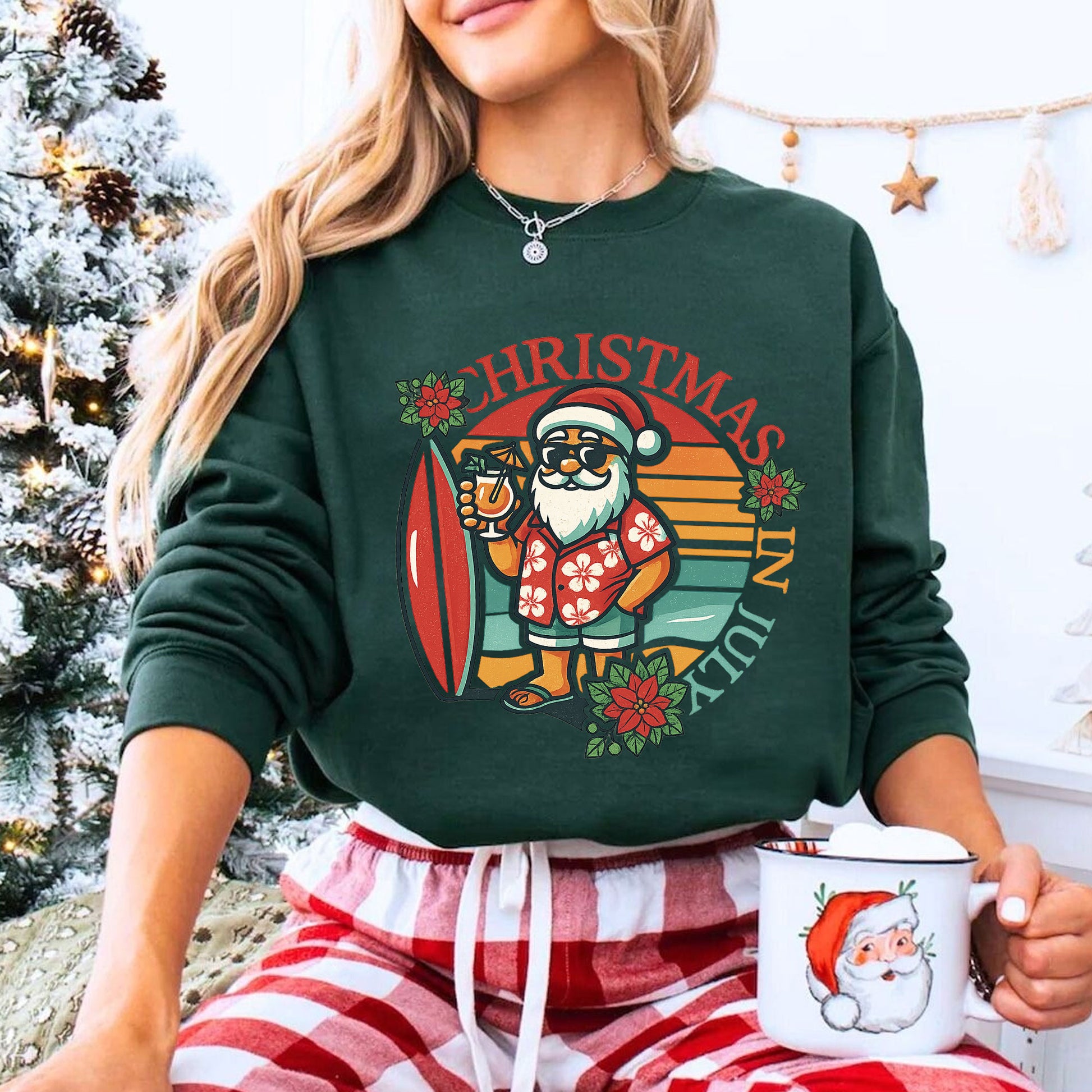 Festive Christmas in July Graphic Tee - Surfer Santa Design, Fun Holiday Style, Perfect for Summer Celebrations, Unisex Fit
 - 8