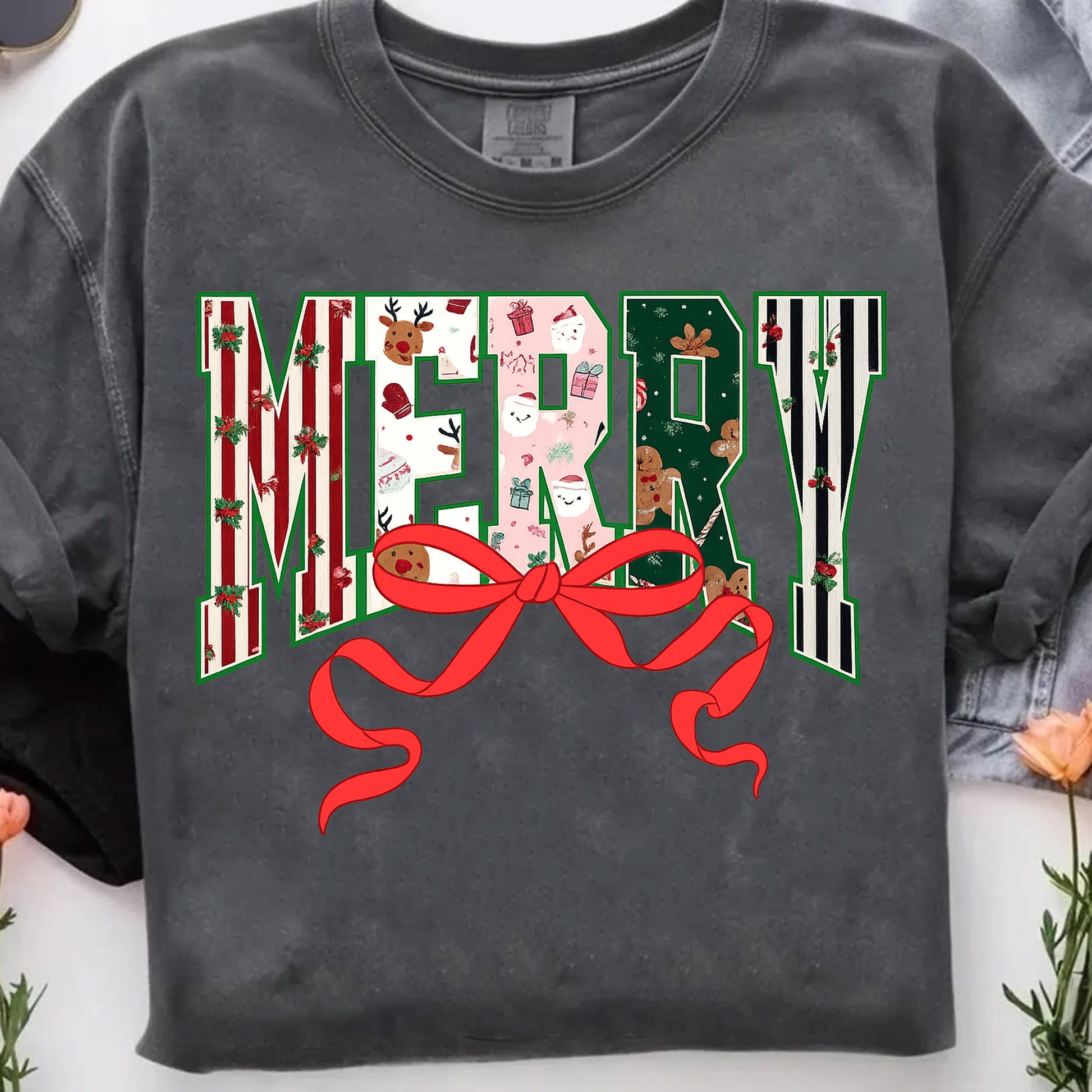 Festive Christmas T-Shirt with Merry Lettering and Cute Holiday Designs, Perfect Casual Holiday Apparel for Women - Gift Idea
 - 7