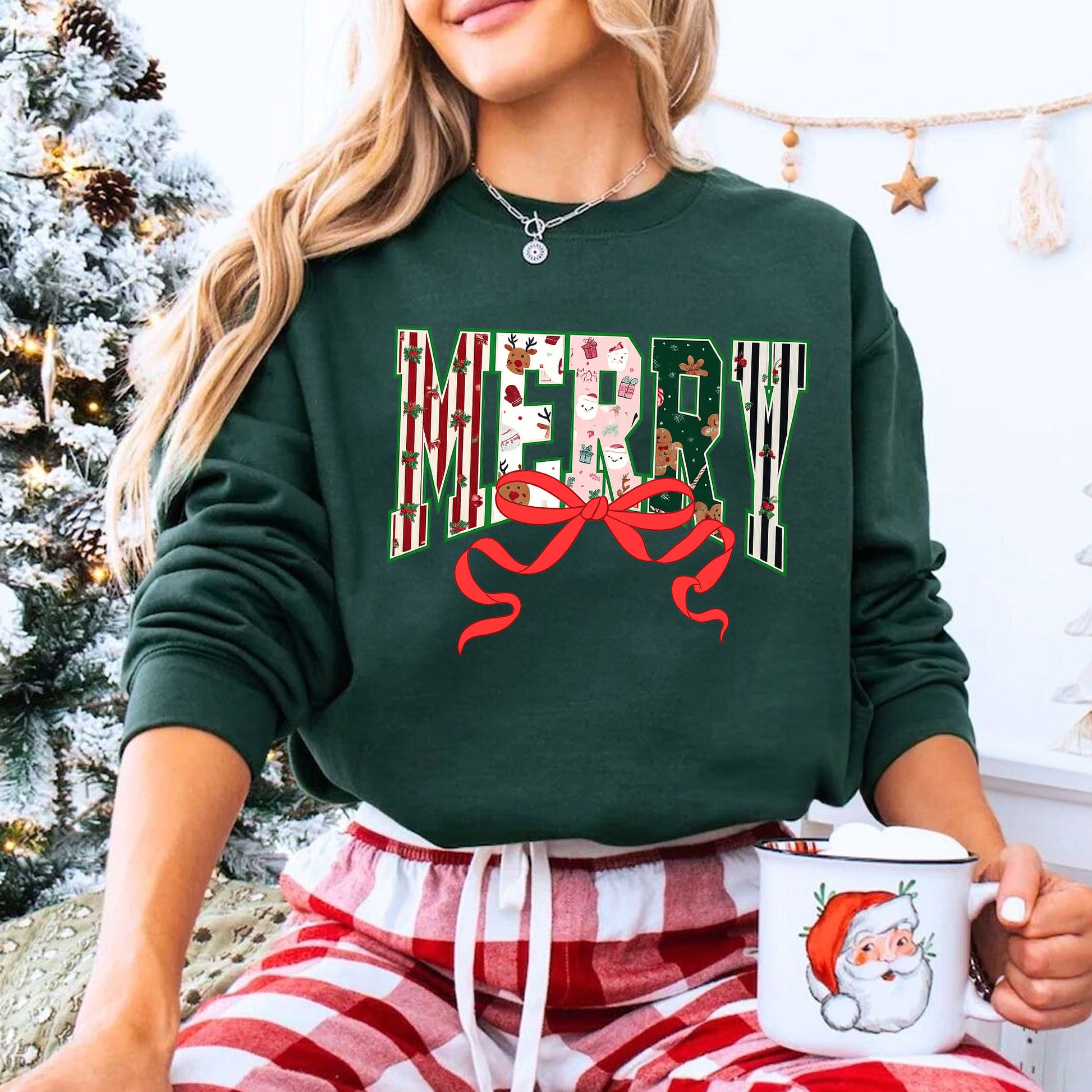 Festive Christmas T-Shirt with Merry Lettering and Cute Holiday Designs, Perfect Casual Holiday Apparel for Women - Gift Idea
 - 8