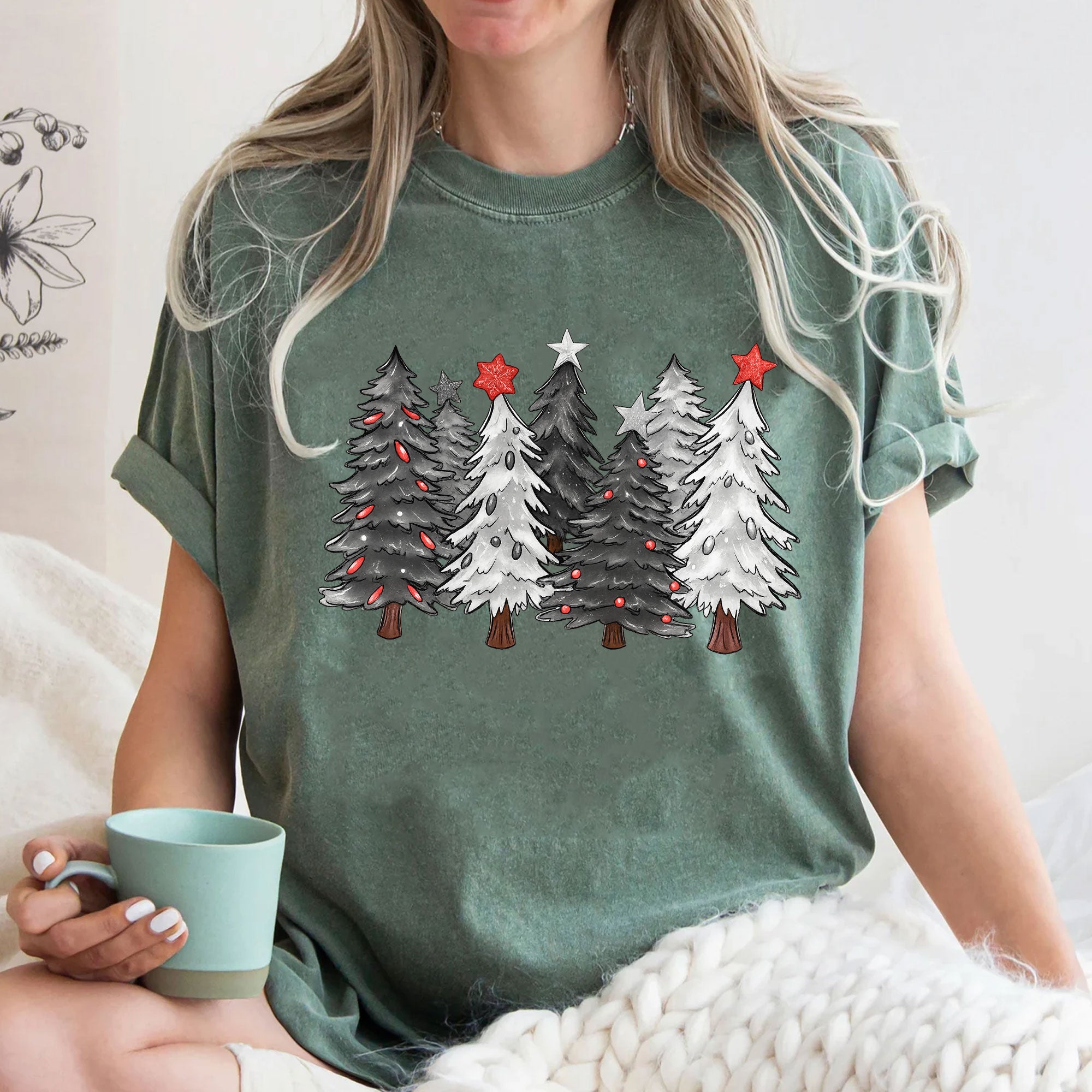 Festive Christmas Tree Graphic T-Shirt for Women - Stylish Holiday Tee Featuring Cute and Cozy Seasonal Design - Perfect Gift Idea
 - 3