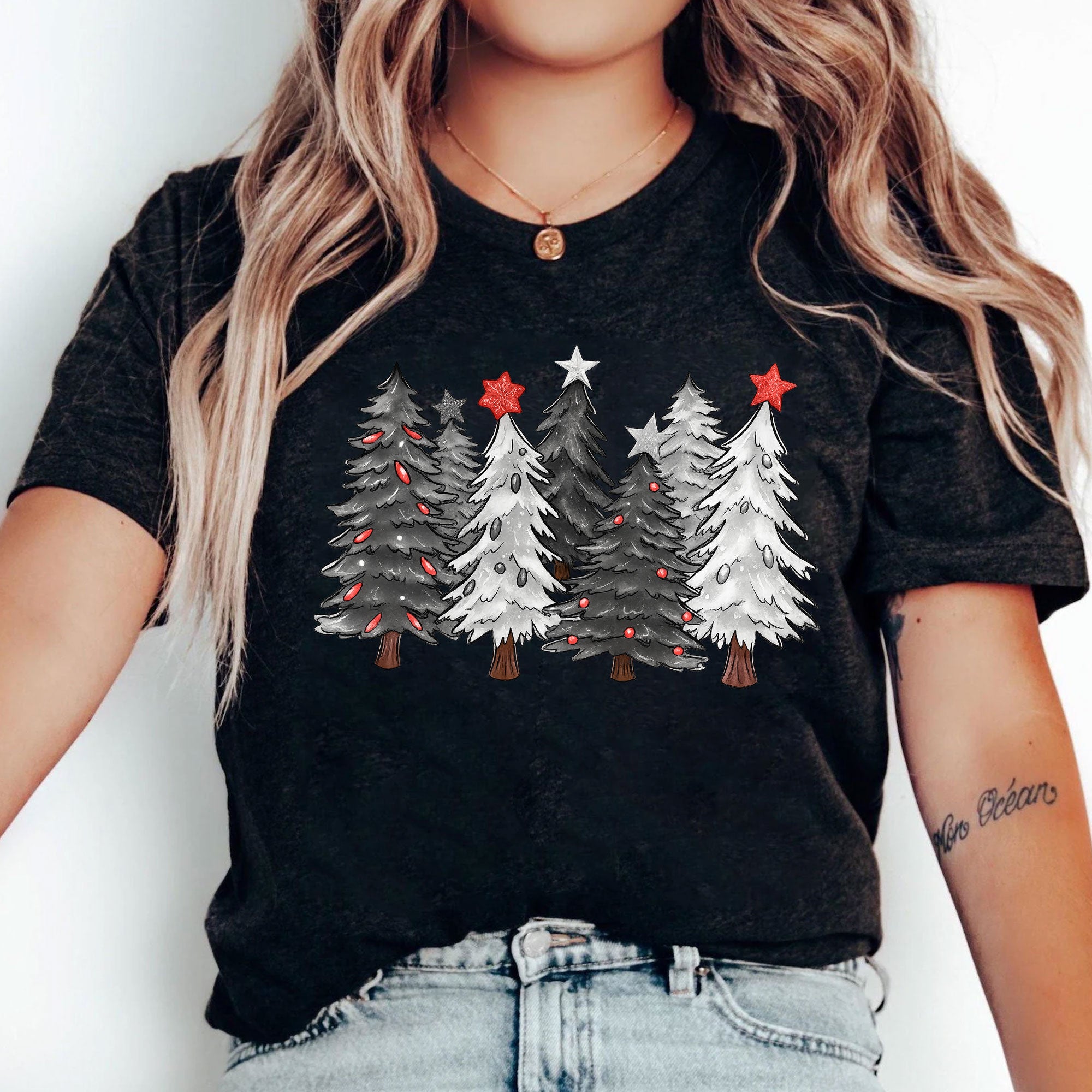 Festive Christmas Tree Graphic T-Shirt for Women - Stylish Holiday Tee Featuring Cute and Cozy Seasonal Design - Perfect Gift Idea
 - 5