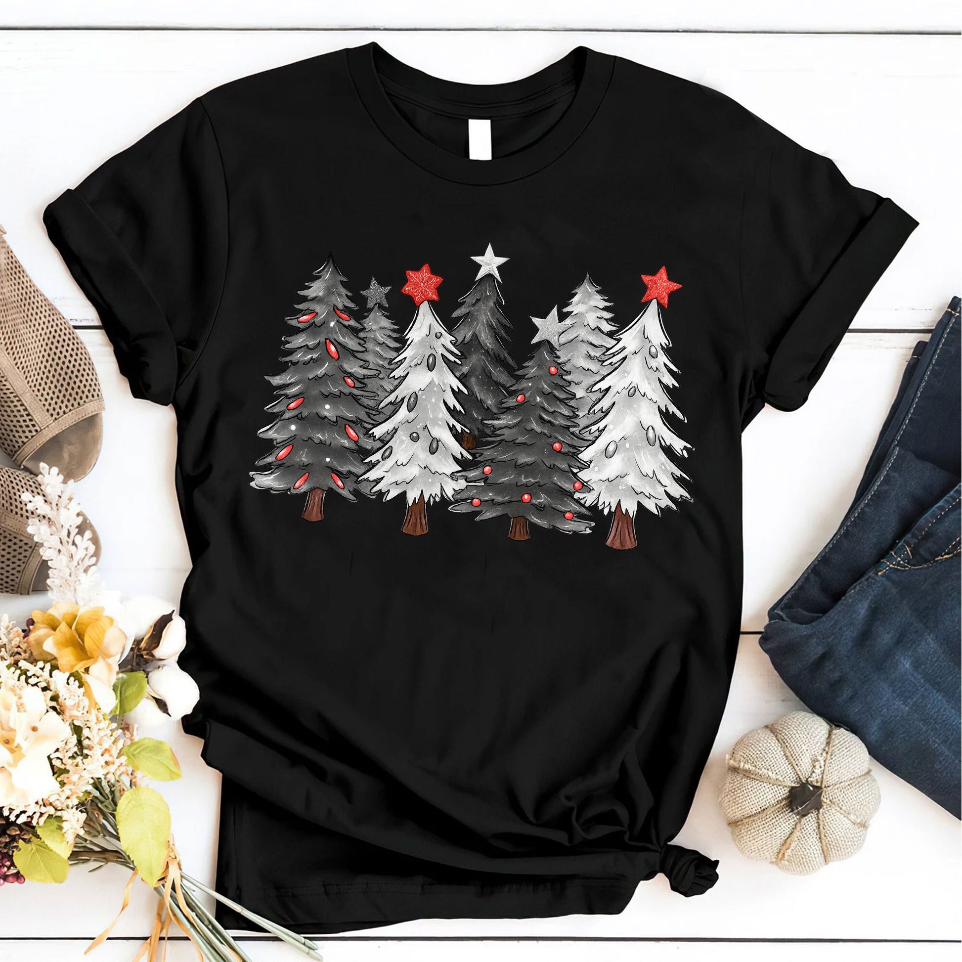 Festive Christmas Tree Graphic T-Shirt for Women - Stylish Holiday Tee Featuring Cute and Cozy Seasonal Design - Perfect Gift Idea
 - 6