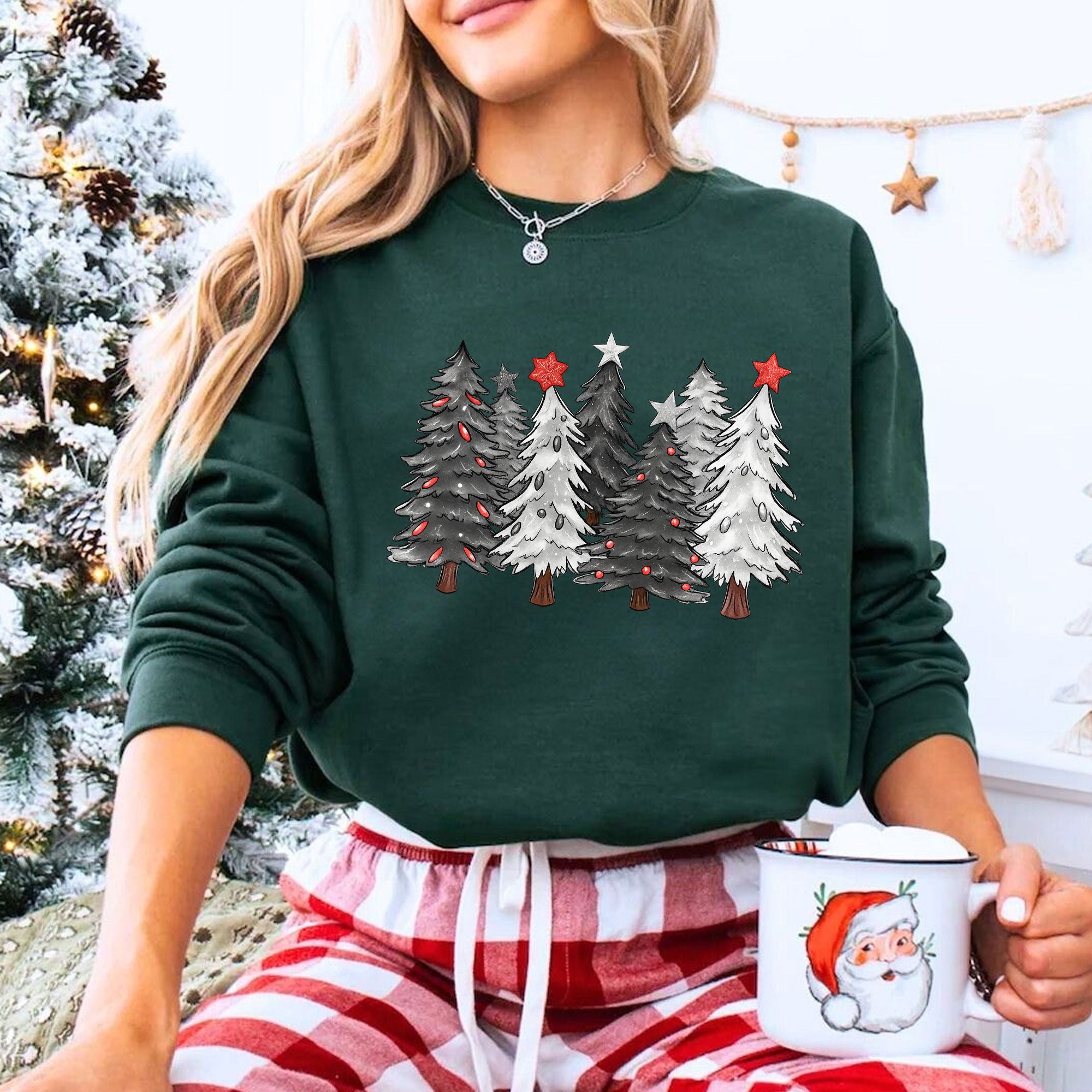 Festive Christmas Tree Graphic T-Shirt for Women - Stylish Holiday Tee Featuring Cute and Cozy Seasonal Design - Perfect Gift Idea
 - 8