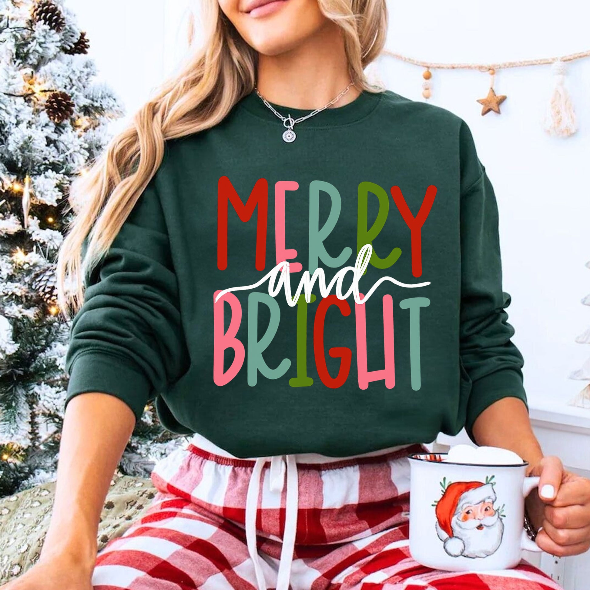 Festive Merry and Bright Graphic T-Shirt – Perfect Christmas Holiday Tee for Women, Trendy Casual Wear for Seasonal Celebrations
 - 8