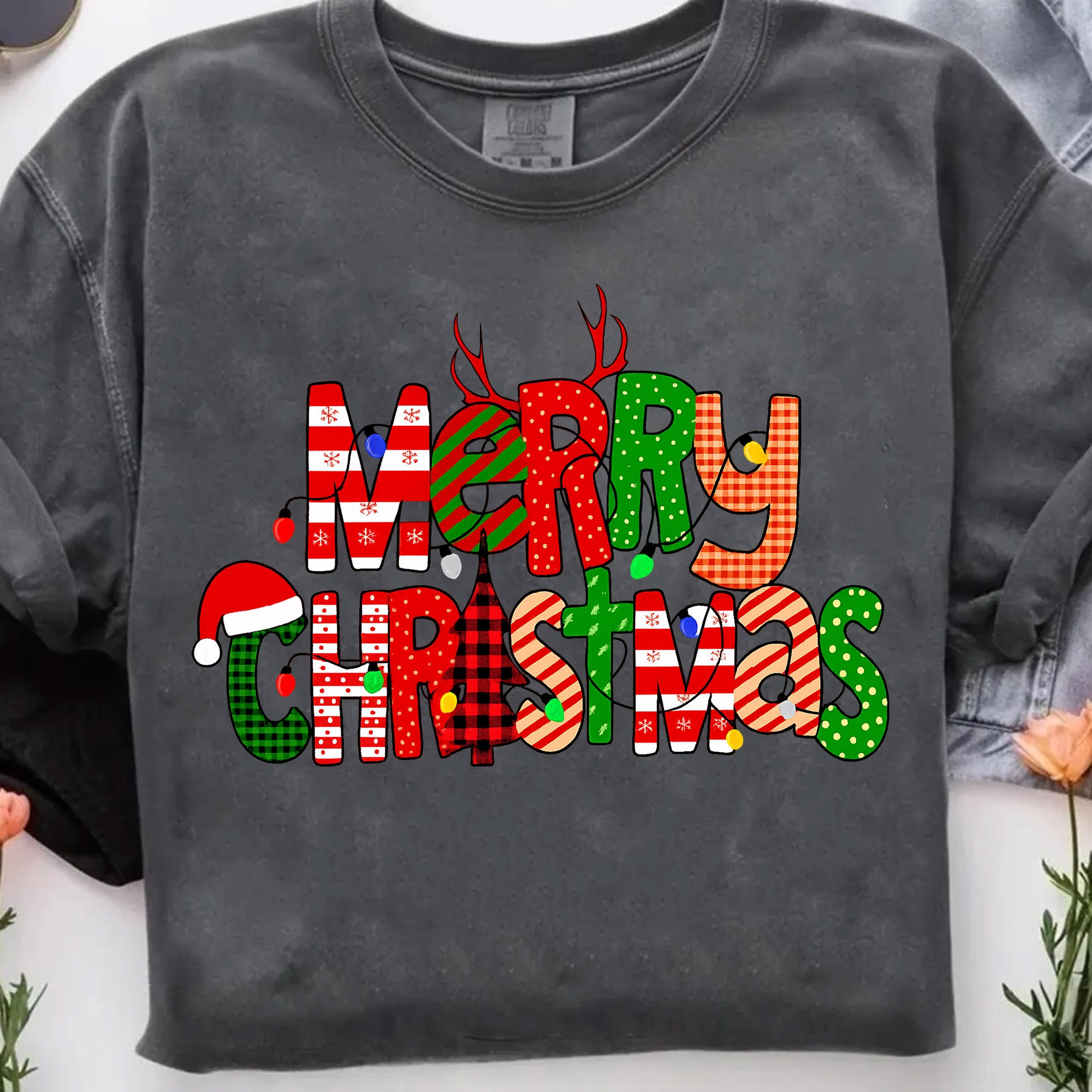 Festive Merry Christmas Graphic T-Shirt for Women - Fun Holiday Reindeer and Santa Design - Perfect Christmas Party Outfit Gift Idea
 - 7