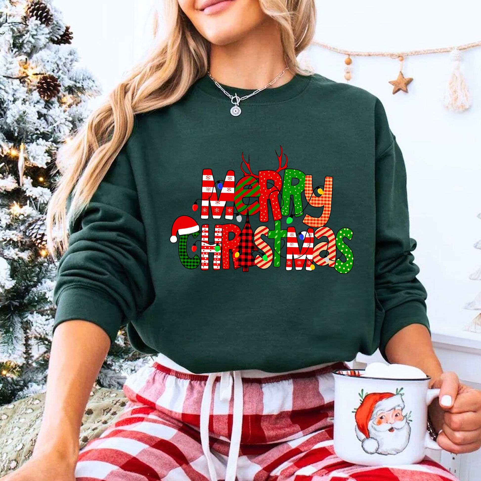Festive Merry Christmas Graphic T-Shirt for Women - Fun Holiday Reindeer and Santa Design - Perfect Christmas Party Outfit Gift Idea
 - 8