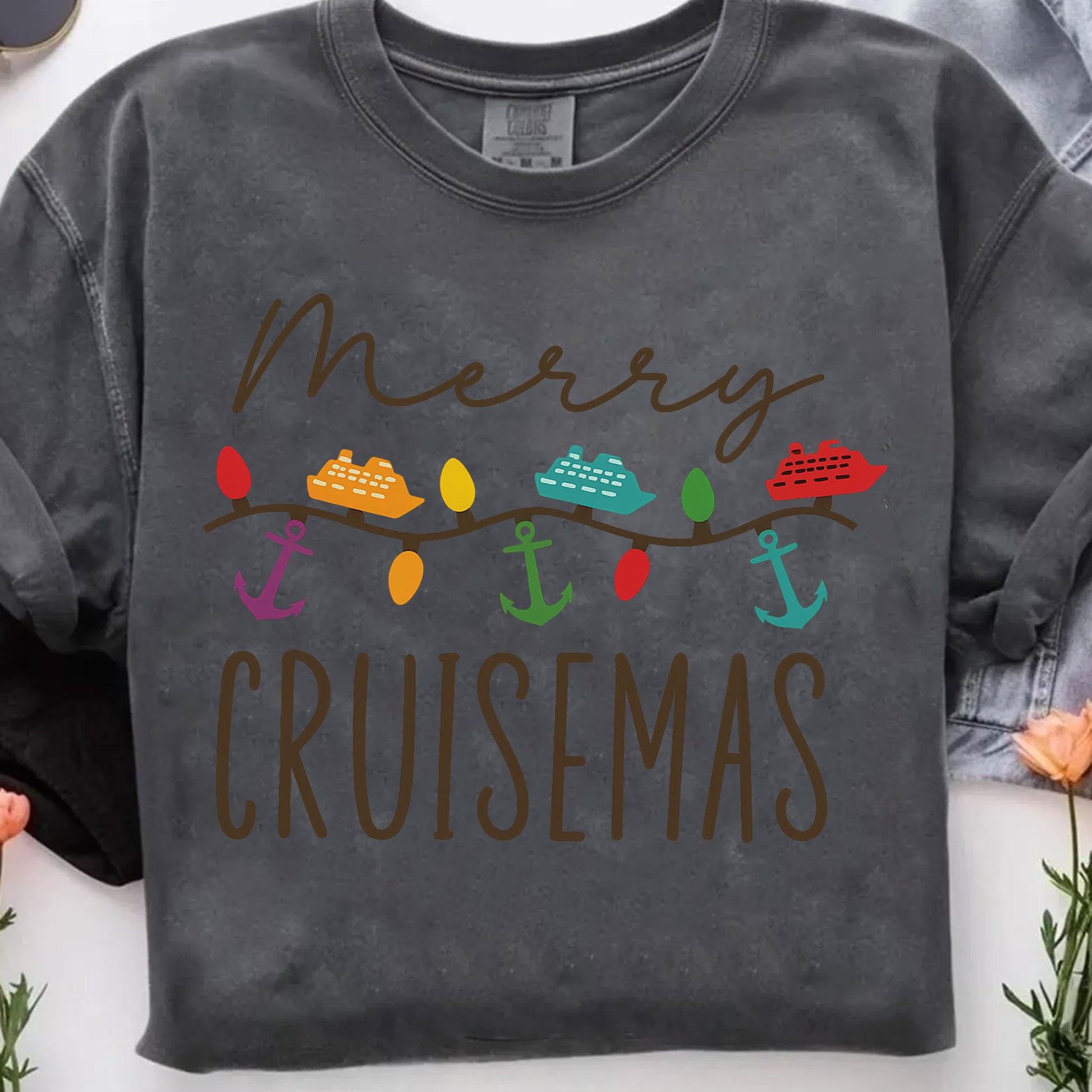 Festive Merry Cruisemas T-Shirt - Celebrate Holiday Spirit with Stylish Cruise Ship & Anchor Lights Design - Perfect Christmas Gift
 - 7
