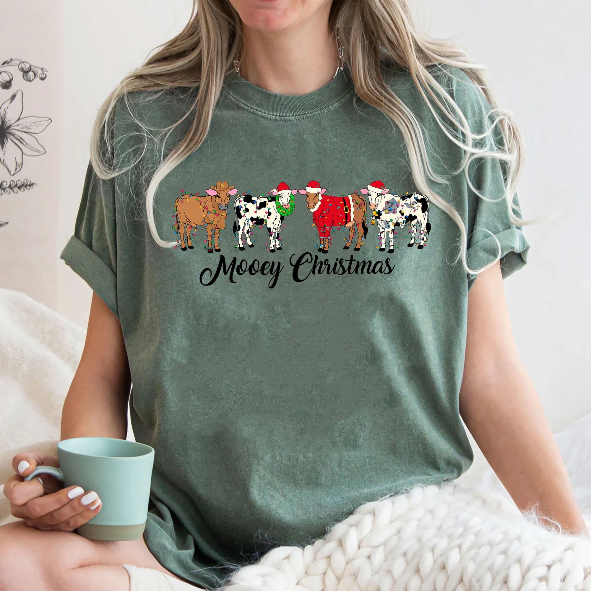 Festive Mooey Christmas T-Shirt for Women - Cute Cow Holiday Graphic Tee, Perfect Christmas Gift, Casual Holiday Wear, Fun Farm Theme
 - 3