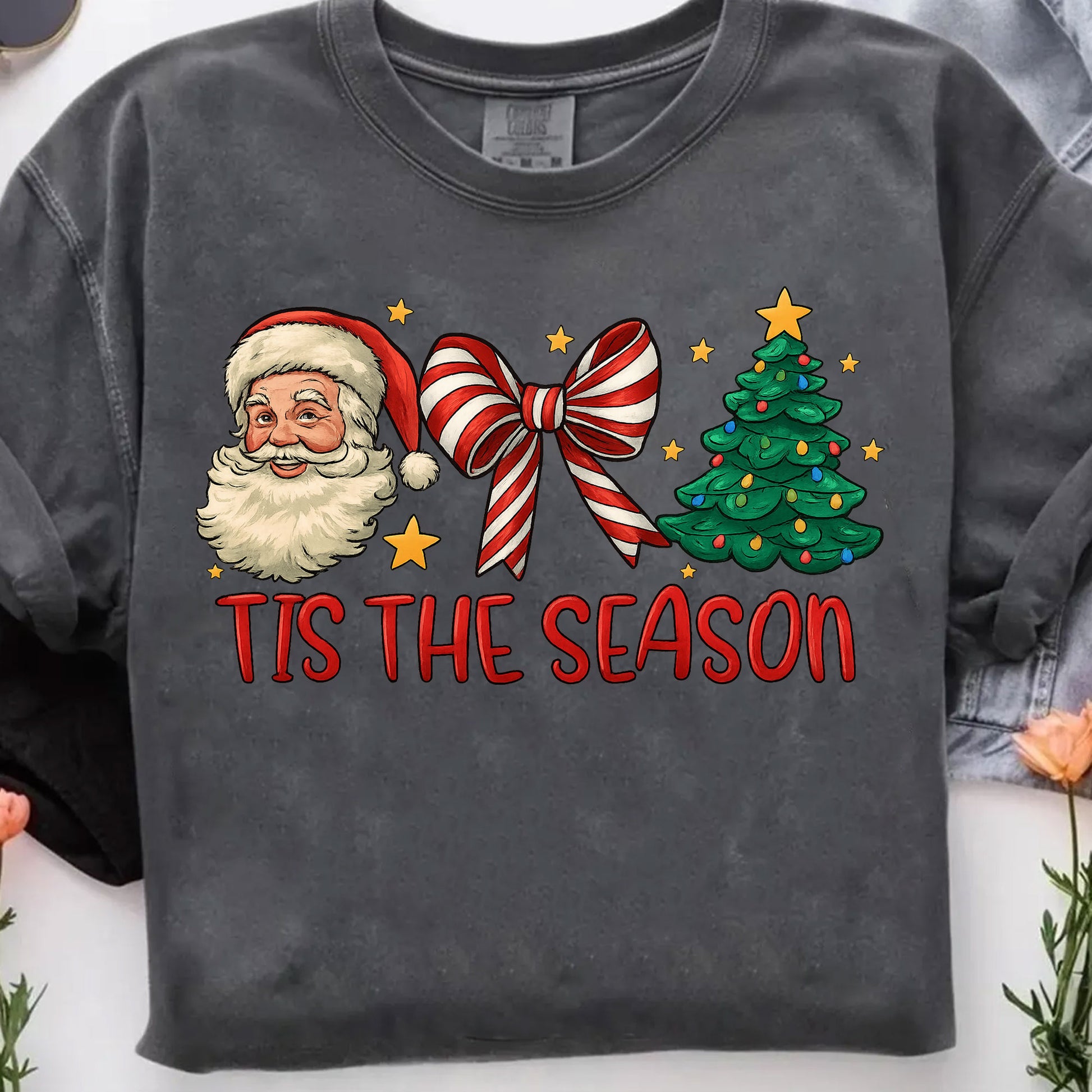 Festive Santa and Christmas Tree Graphic Tee - Perfect Holiday Season Gift for Women - Celebrate Style with Tis the Season Shirt
 - 7