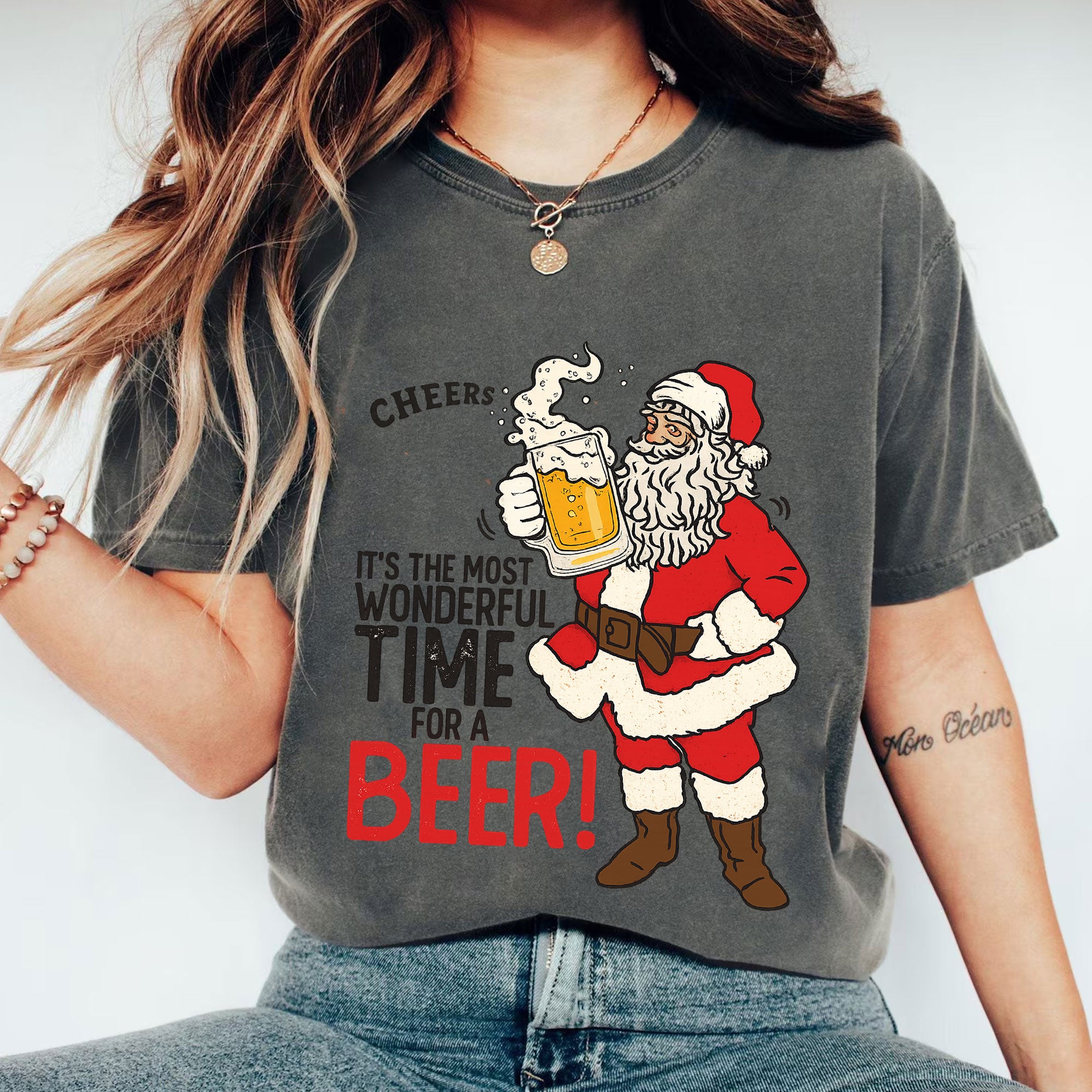 Festive Santa Claus Beer Graphic Tee - Perfect Holiday Gift, Fun Christmas Shirt for Beer Lovers, Cheerful Party Wear Unisex Top
 - 1