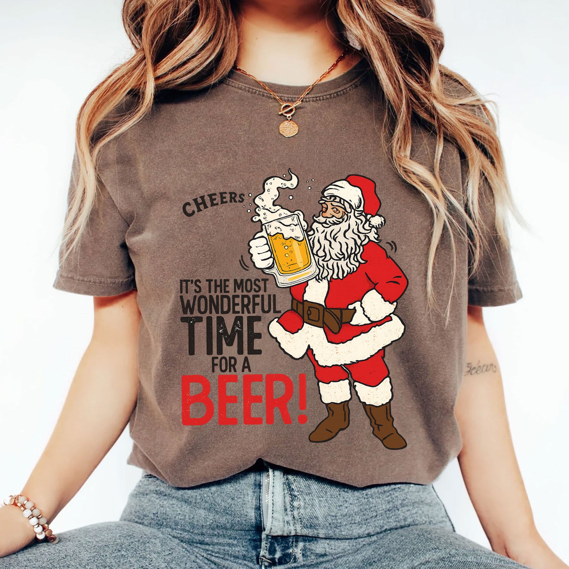 Festive Santa Claus Beer Graphic Tee - Perfect Holiday Gift, Fun Christmas Shirt for Beer Lovers, Cheerful Party Wear Unisex Top
 - 2