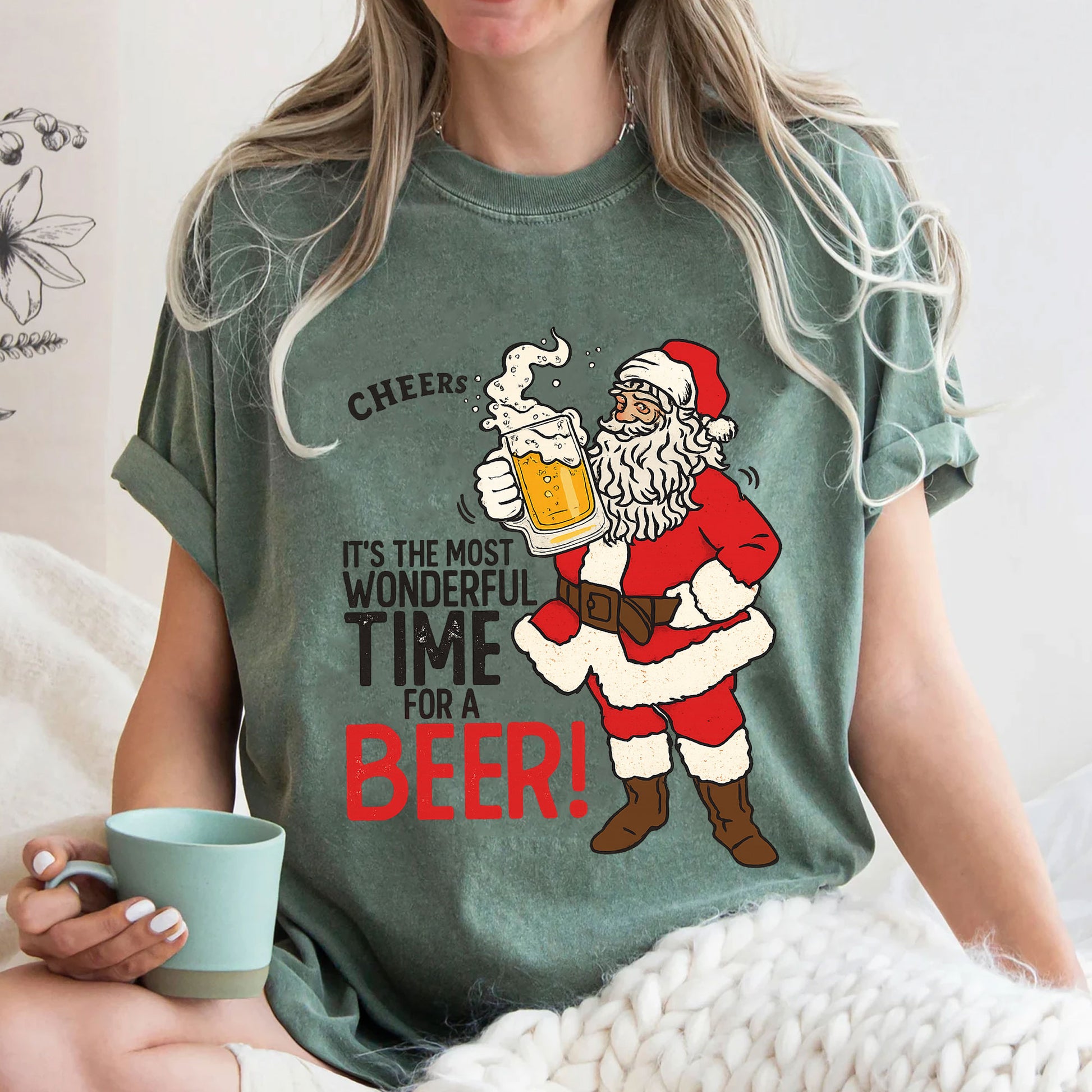 Festive Santa Claus Beer Graphic Tee - Perfect Holiday Gift, Fun Christmas Shirt for Beer Lovers, Cheerful Party Wear Unisex Top
 - 3