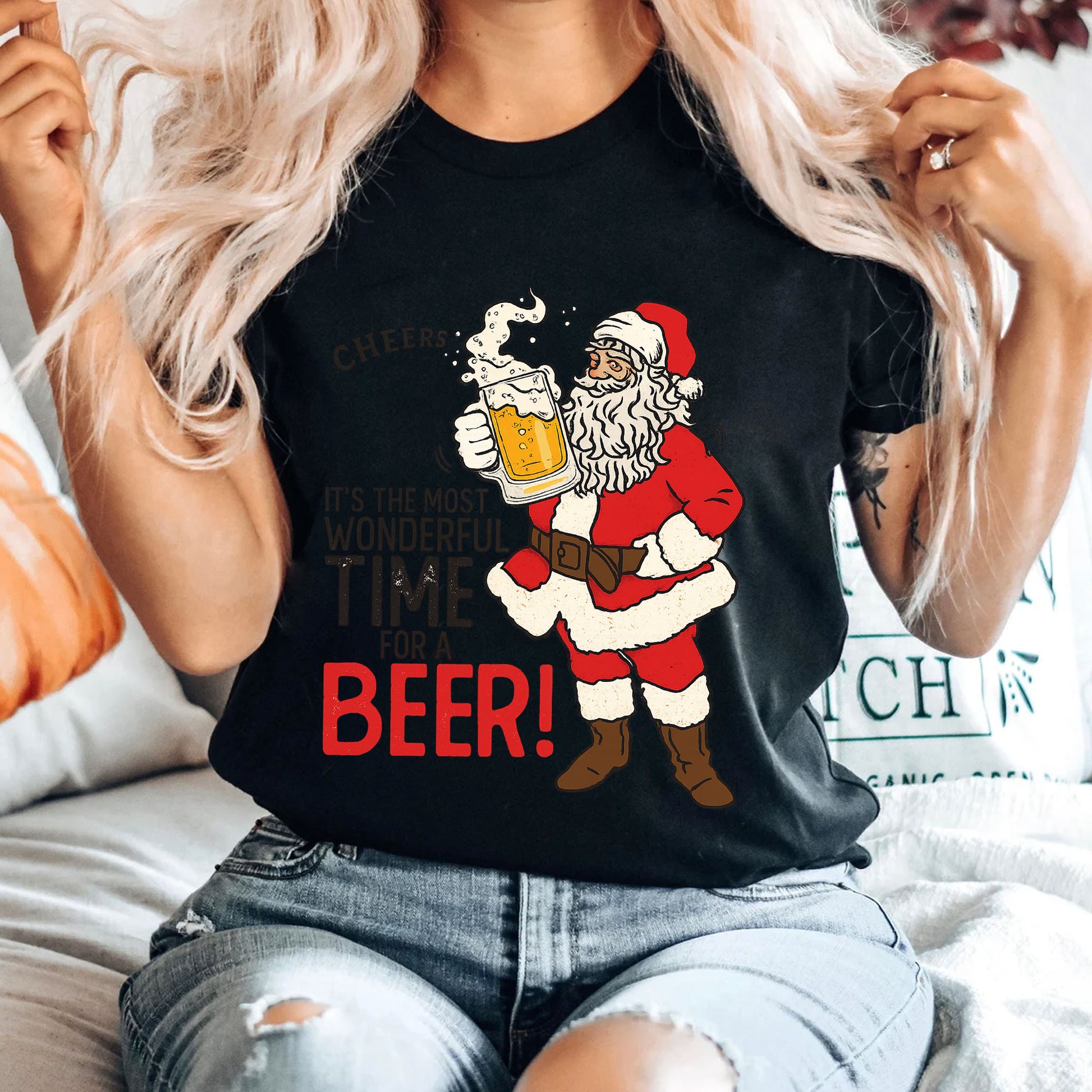 Festive Santa Claus Beer Graphic Tee - Perfect Holiday Gift, Fun Christmas Shirt for Beer Lovers, Cheerful Party Wear Unisex Top
 - 4