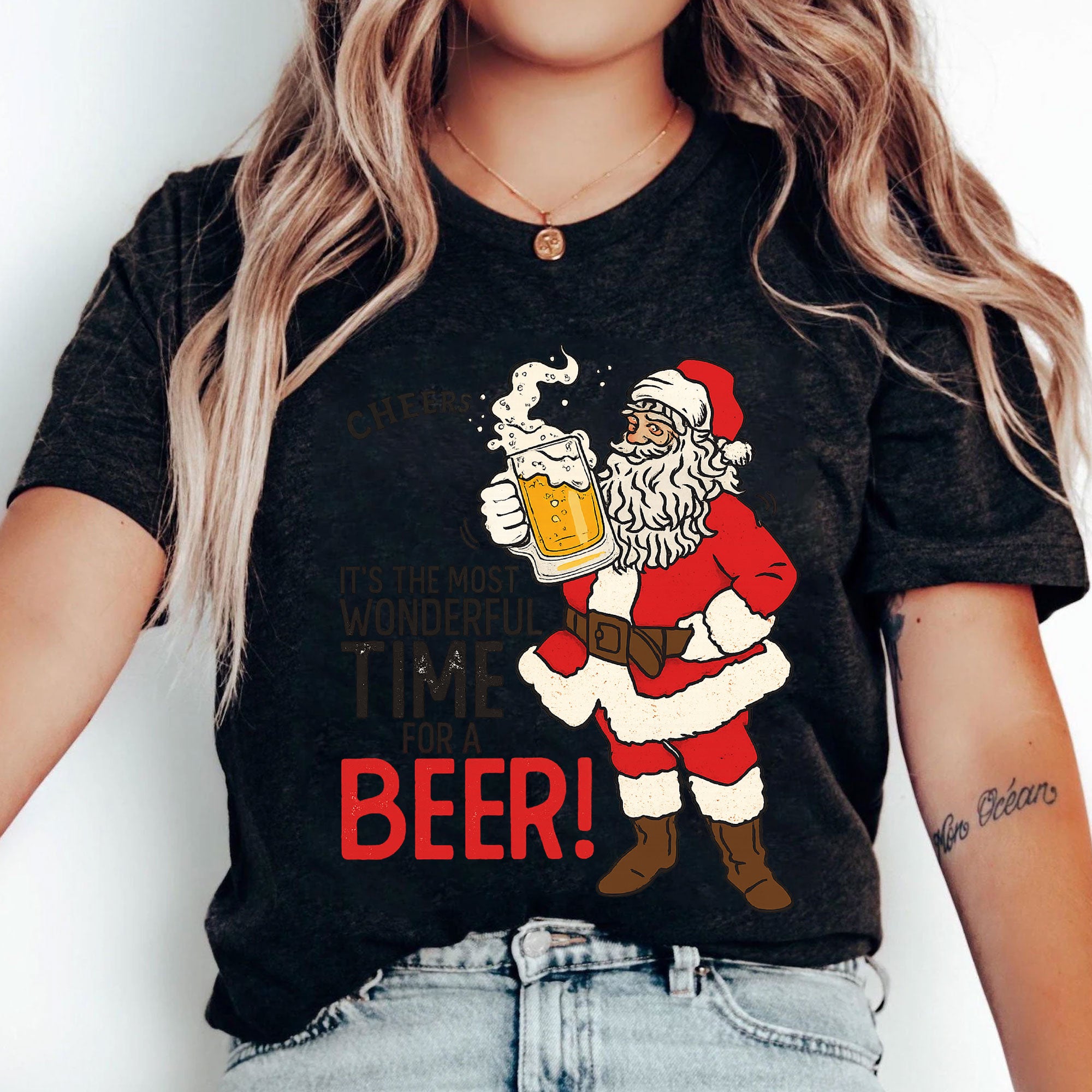Festive Santa Claus Beer Graphic Tee - Perfect Holiday Gift, Fun Christmas Shirt for Beer Lovers, Cheerful Party Wear Unisex Top
 - 5
