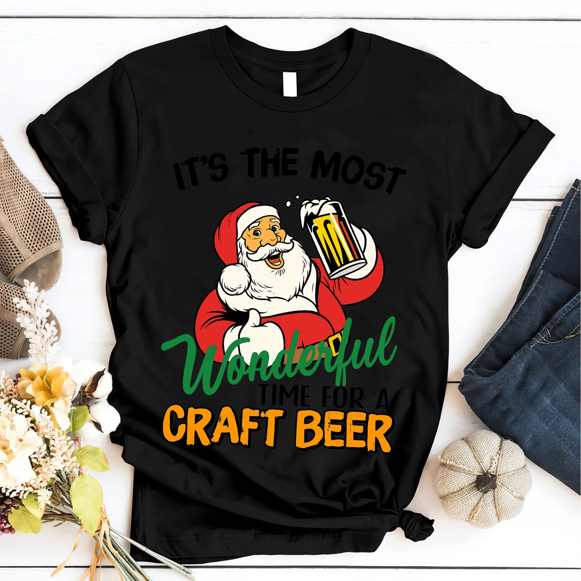 Festive Santa Craft Beer Tee - Christmas Holiday Graphic T-Shirt for Beer Lovers - Trendy Apparel for Winter Celebrations 
 - 6