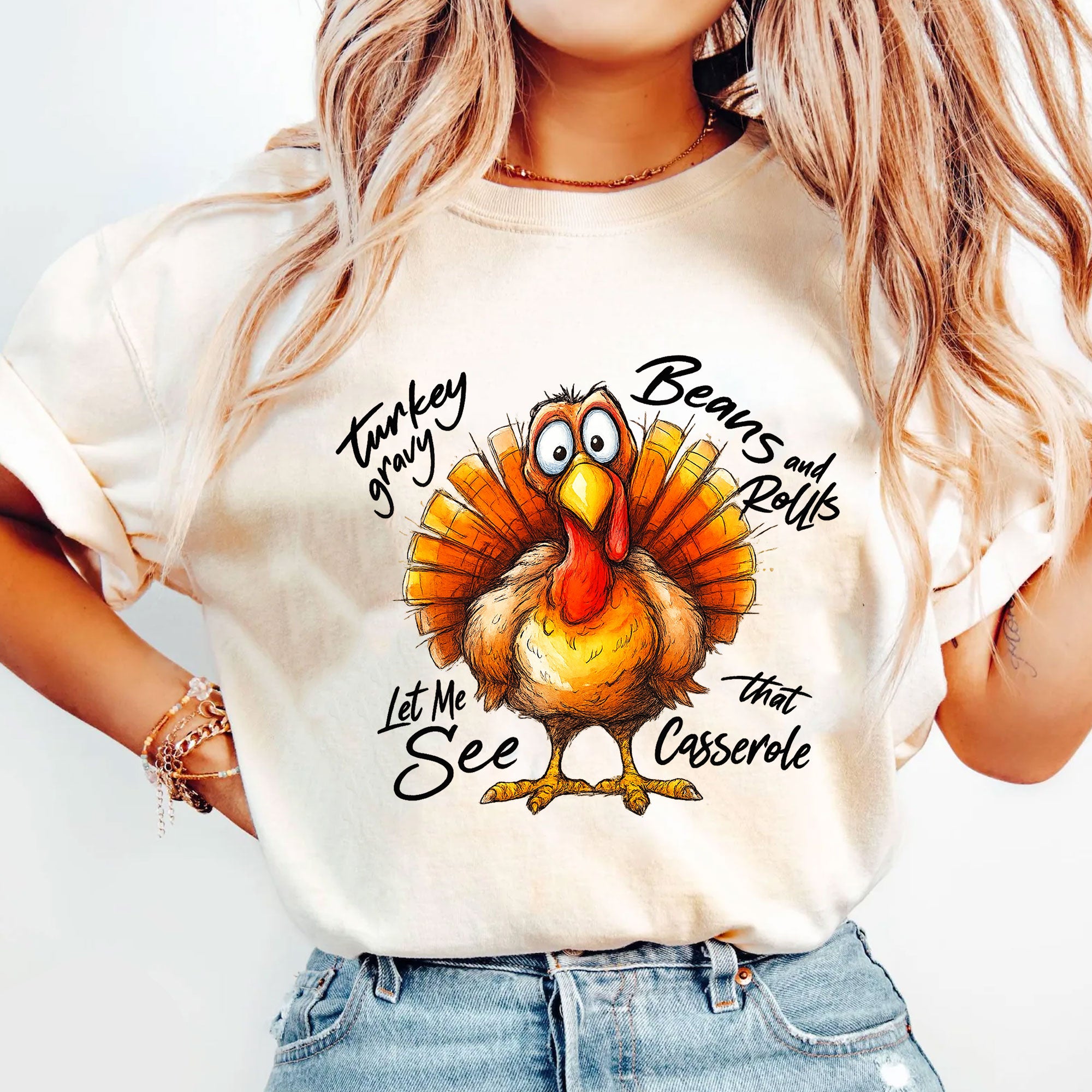 Festive Thanksgiving Shirt - Funny Turkey Design with Let Me See That Casserole Quote - Holiday Family Gathering Tee
 - 5