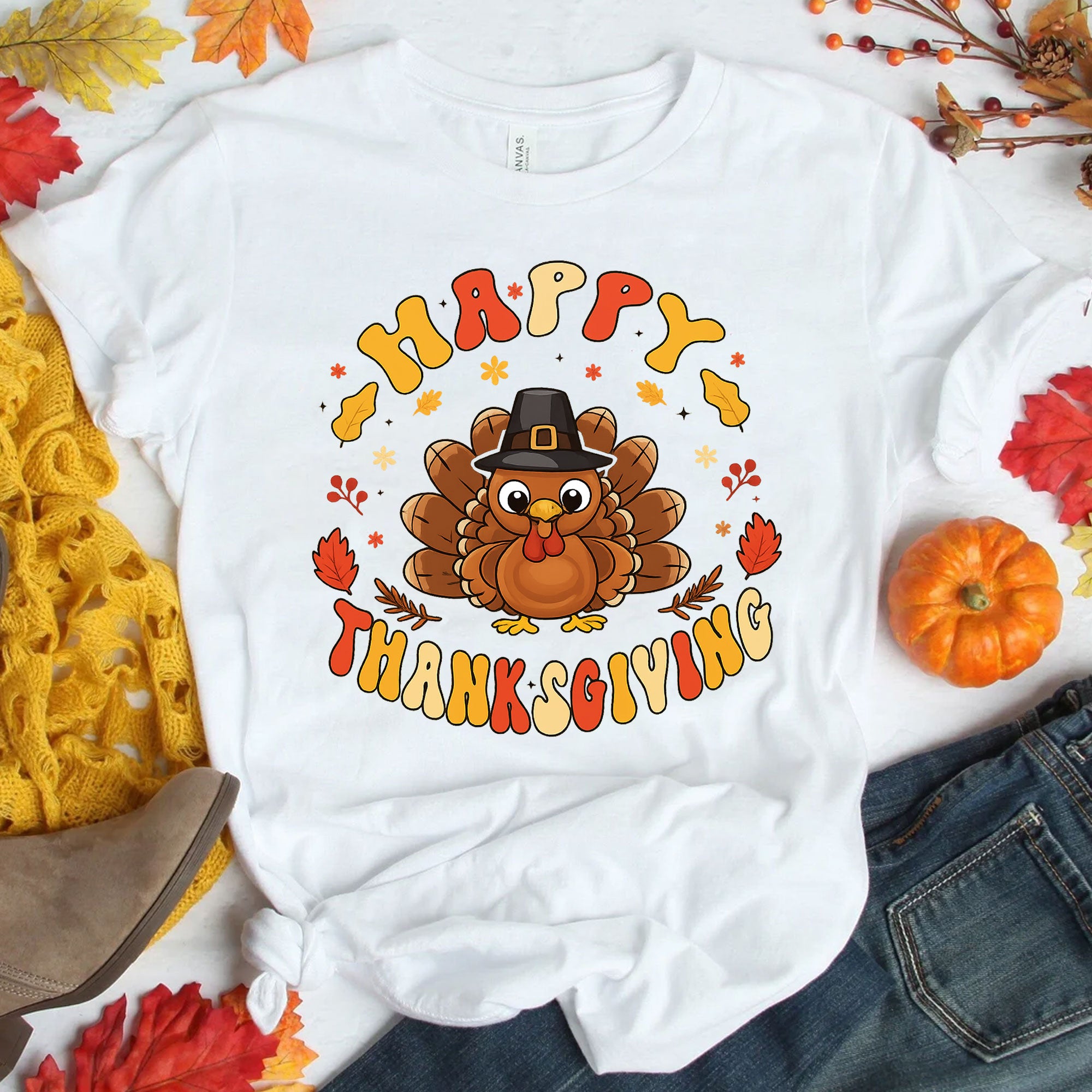 Festive Thanksgiving Turkey Shirt - Cute and Fun Autumn Graphic Tee for Family Gatherings, Holiday Celebrations, and Fall Fashion
 - 1