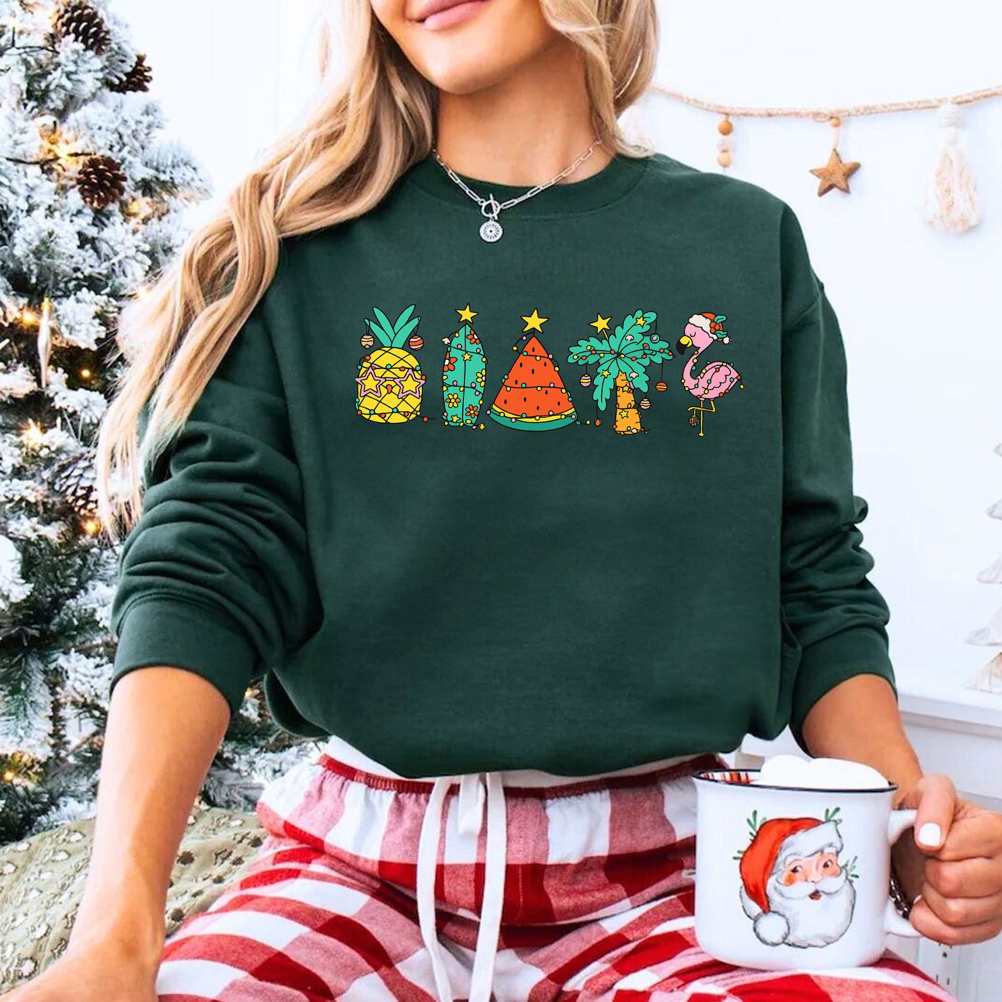 Festive Tropical Holiday Graphic Tee - Pineapple, Cactus, Watermelon, Flamingo Design on Soft Cotton Unisex T-Shirt for Summer Fun
 - 8