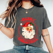 Festive Women's Vintage Santa Tee - Merry Christmas Graphic T-Shirt for Holiday Cheer - Classic Retro Style Casual Top
 - 1