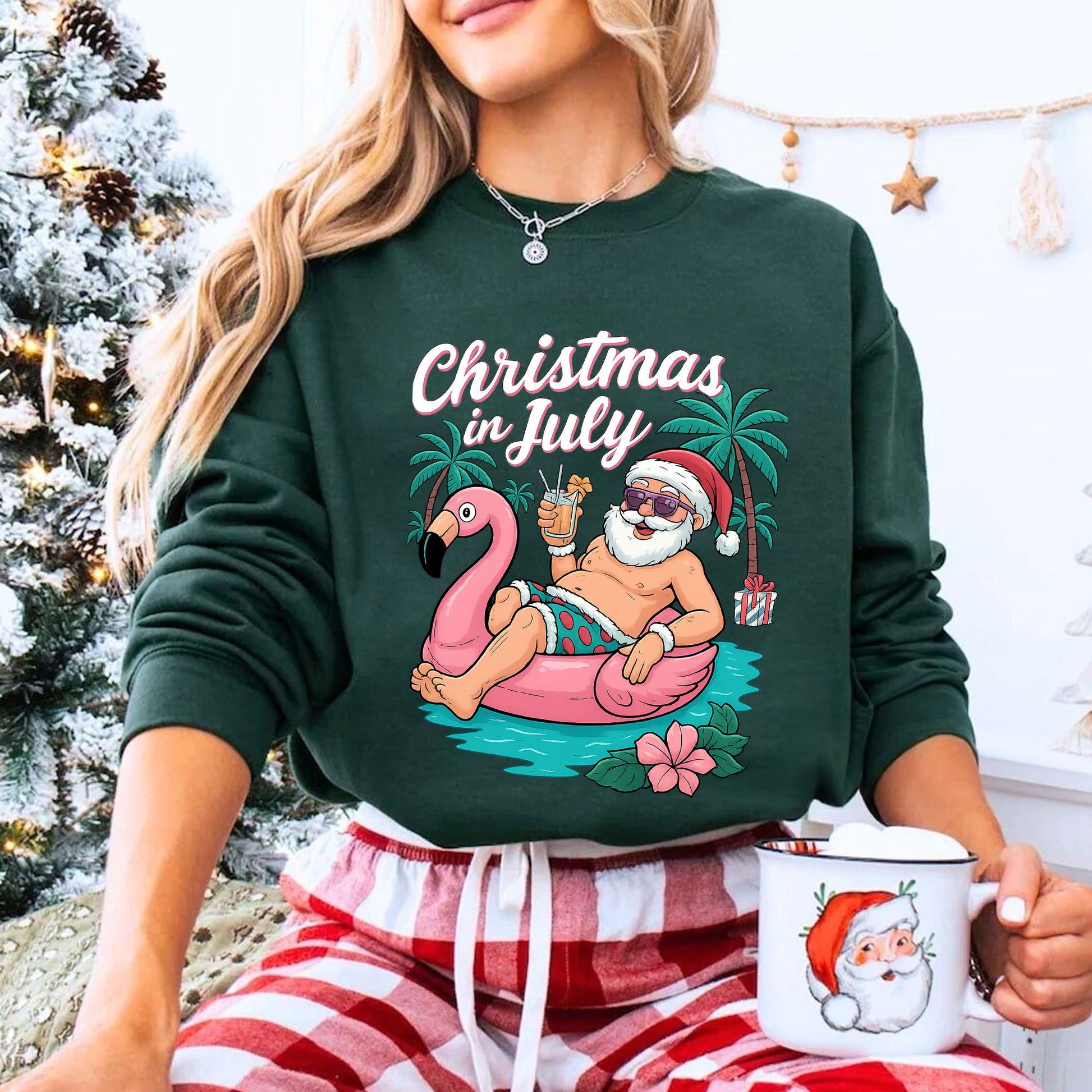Fun Christmas in July T-Shirt - Santa on Flamingo Float Graphic Tee for Summer Holiday Vibes - Perfect Beach Party Outfit
 - 8