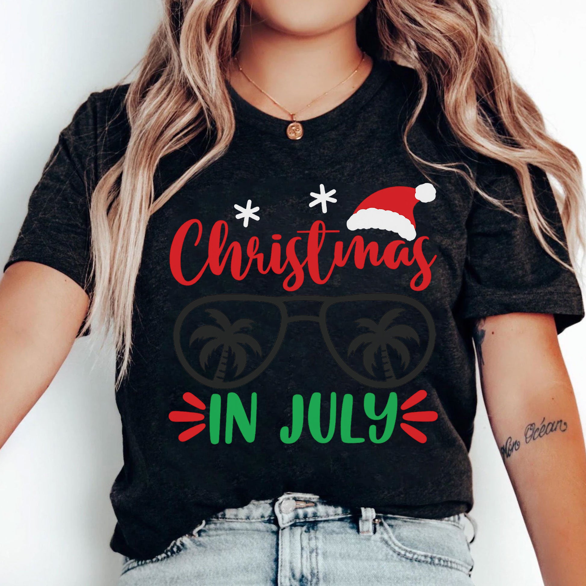 Fun Christmas in July T-Shirt with Palm Sunglasses Graphic – Perfect Summer Holiday Tee for Festive Beach Lovers and Party Goers
 - 5