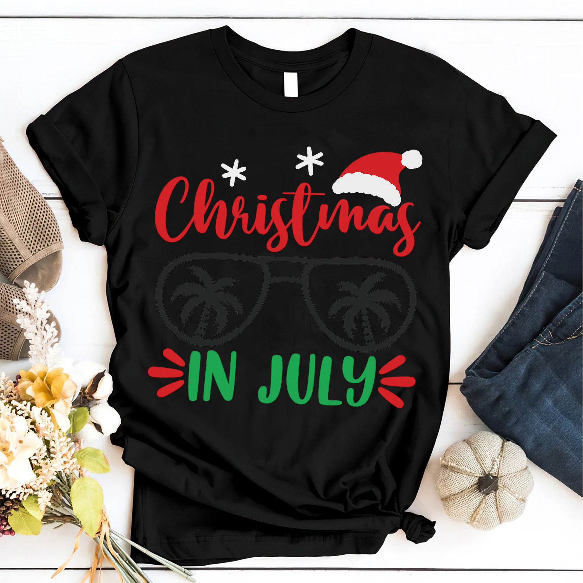 Fun Christmas in July T-Shirt with Palm Sunglasses Graphic – Perfect Summer Holiday Tee for Festive Beach Lovers and Party Goers
 - 6