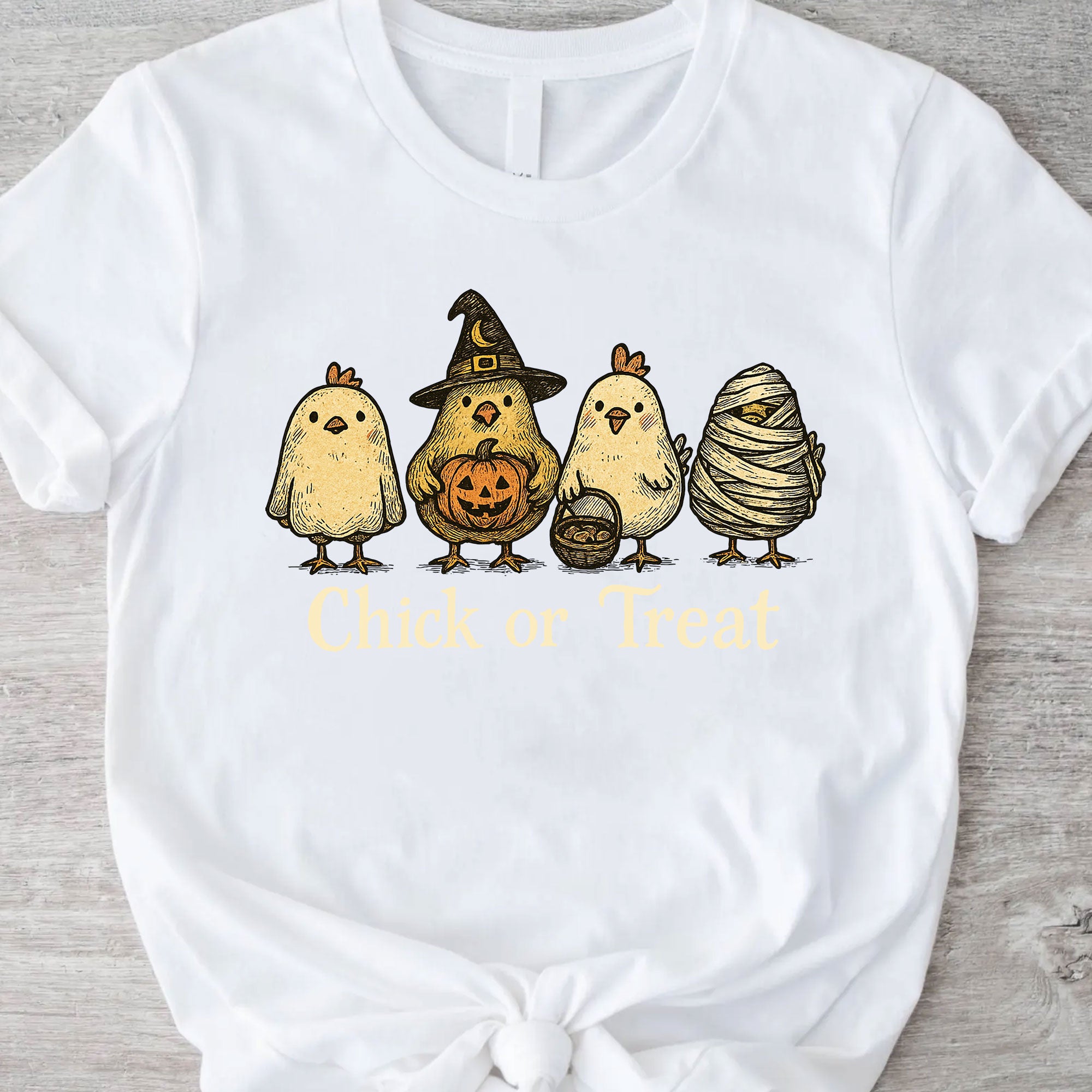 Fun Halloween T-Shirt with Cute Chickens in Costumes - Chick or Treat Theme - Perfect for Halloween Parties and Festive Outfits
 - 11