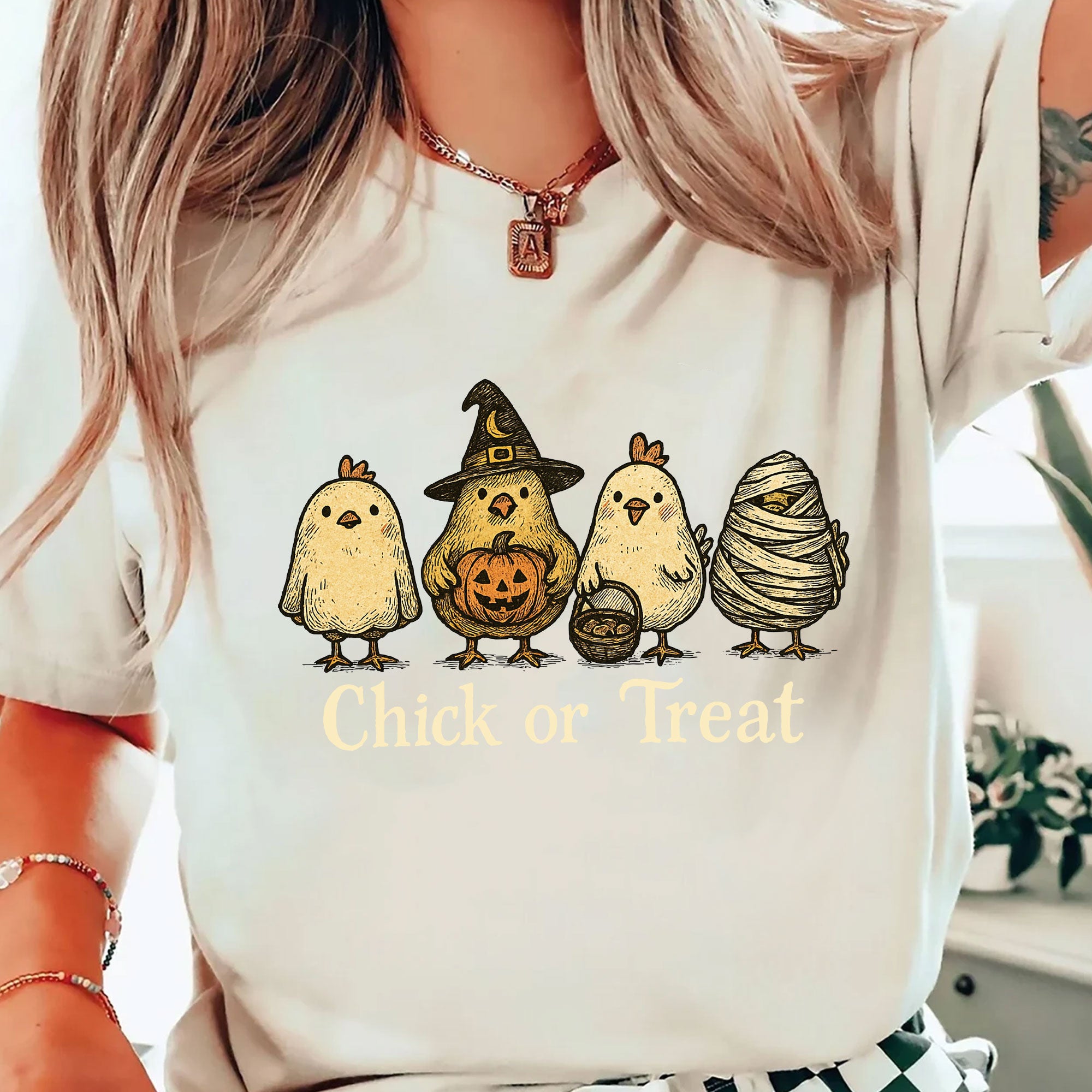 Fun Halloween T-Shirt with Cute Chickens in Costumes - Chick or Treat Theme - Perfect for Halloween Parties and Festive Outfits
 - 2