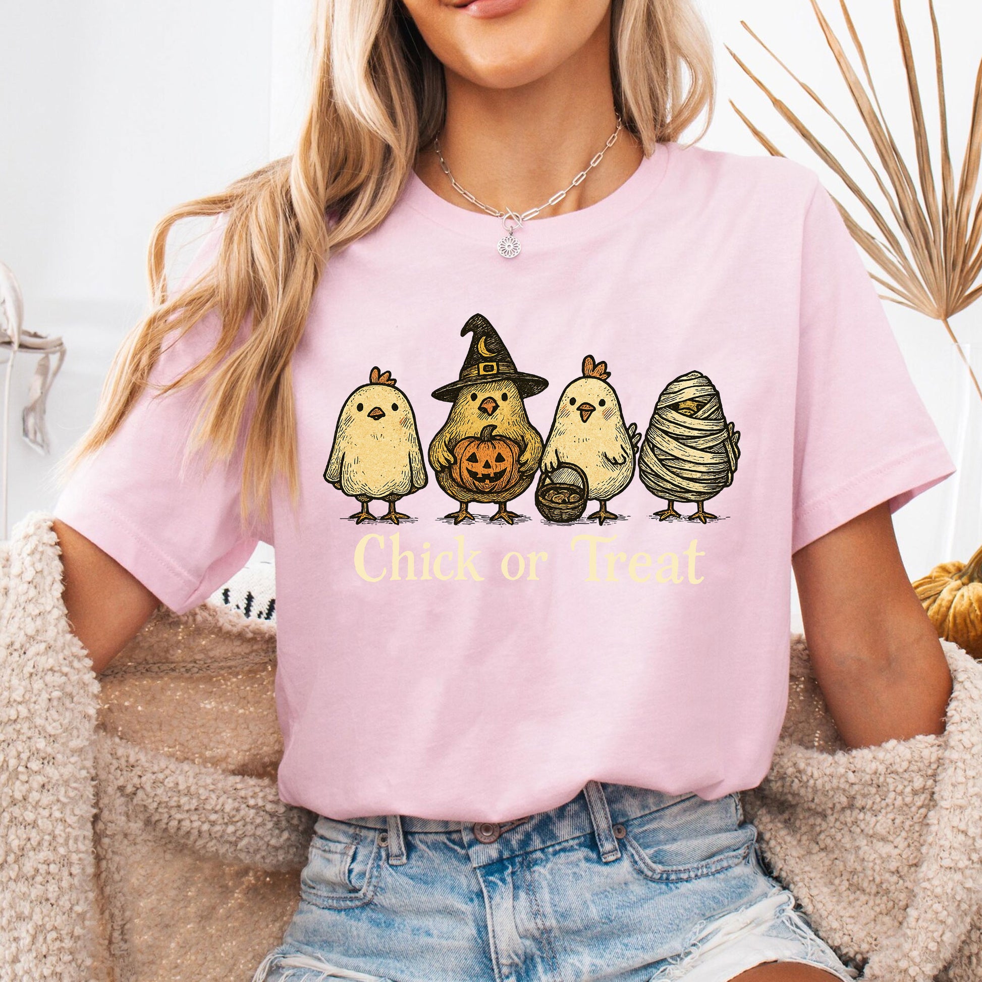 Fun Halloween T-Shirt with Cute Chickens in Costumes - Chick or Treat Theme - Perfect for Halloween Parties and Festive Outfits
 - 6