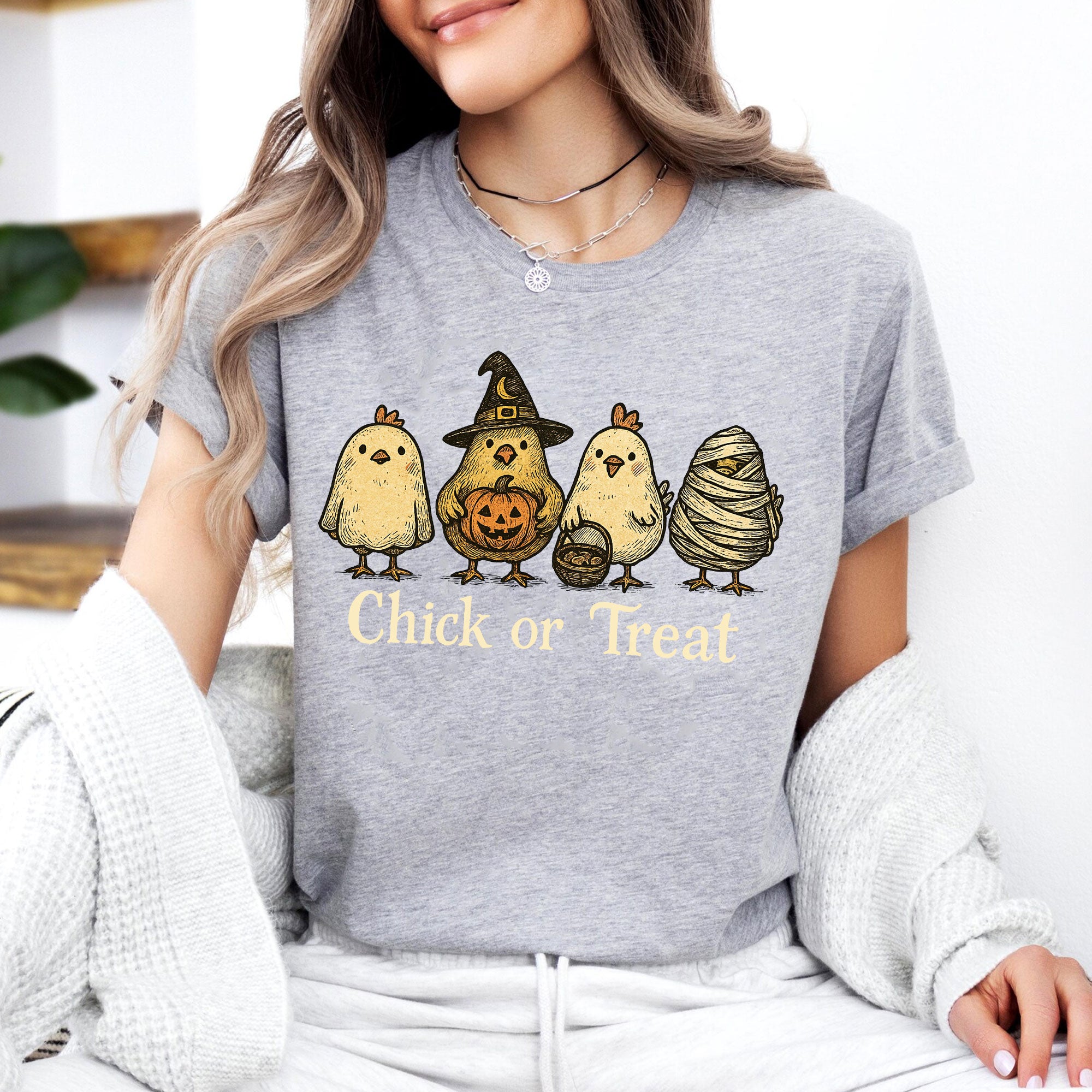 Fun Halloween T-Shirt with Cute Chickens in Costumes - Chick or Treat Theme - Perfect for Halloween Parties and Festive Outfits
 - 7
