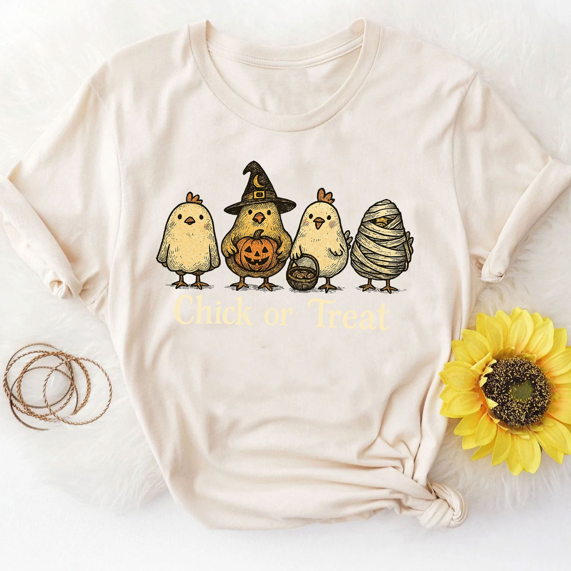 Fun Halloween T-Shirt with Cute Chickens in Costumes - Chick or Treat Theme - Perfect for Halloween Parties and Festive Outfits
 - 8
