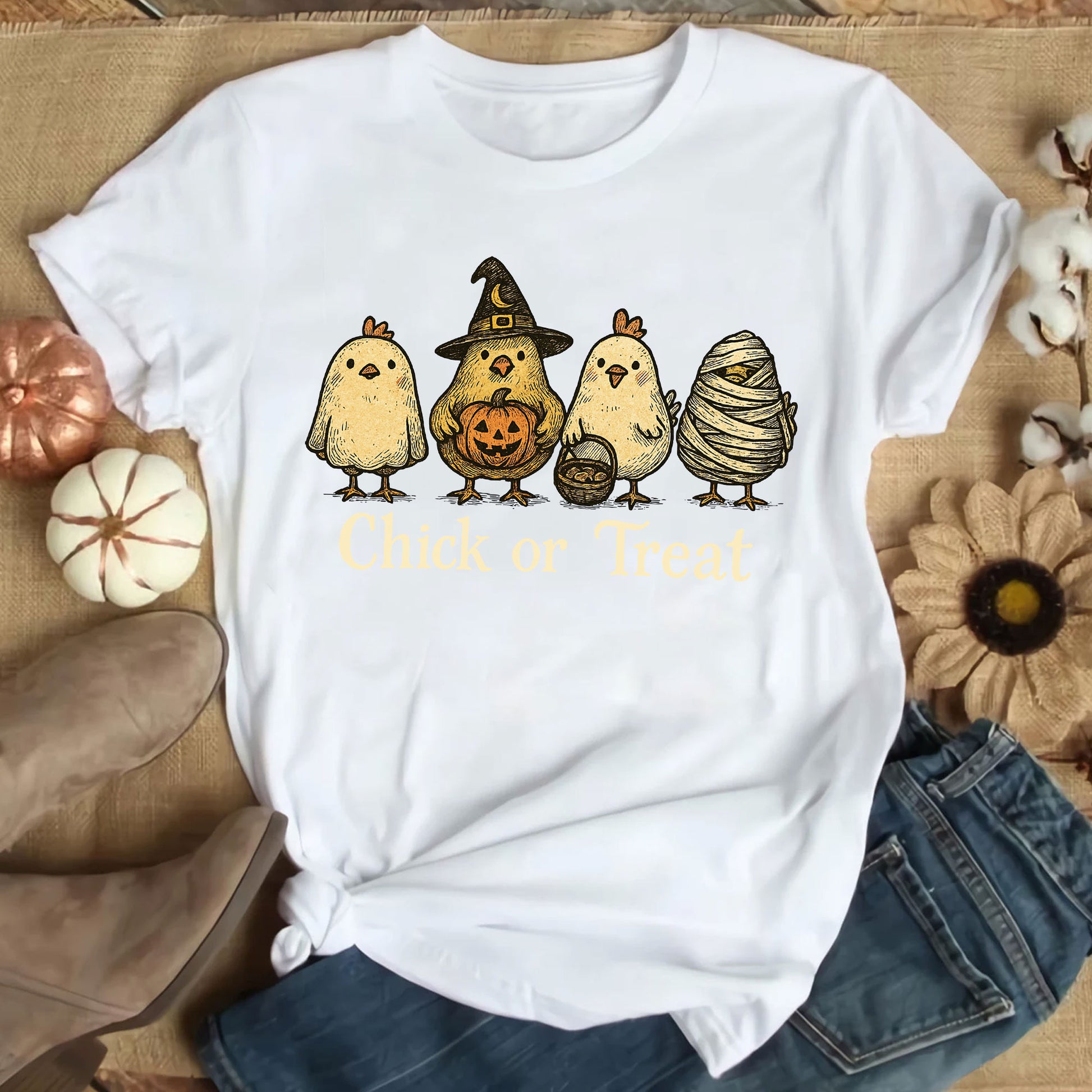Fun Halloween T-Shirt with Cute Chickens in Costumes - Chick or Treat Theme - Perfect for Halloween Parties and Festive Outfits
 - 9