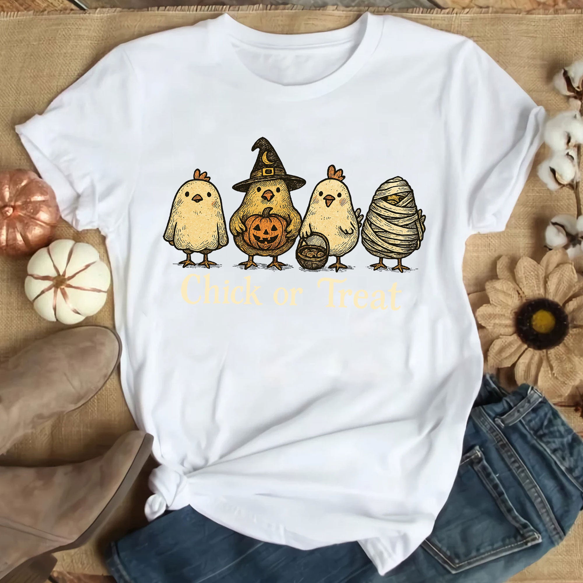 Fun Halloween T-Shirt with Cute Chickens in Costumes - Chick or Treat Theme - Perfect for Halloween Parties and Festive Outfits
 - 9