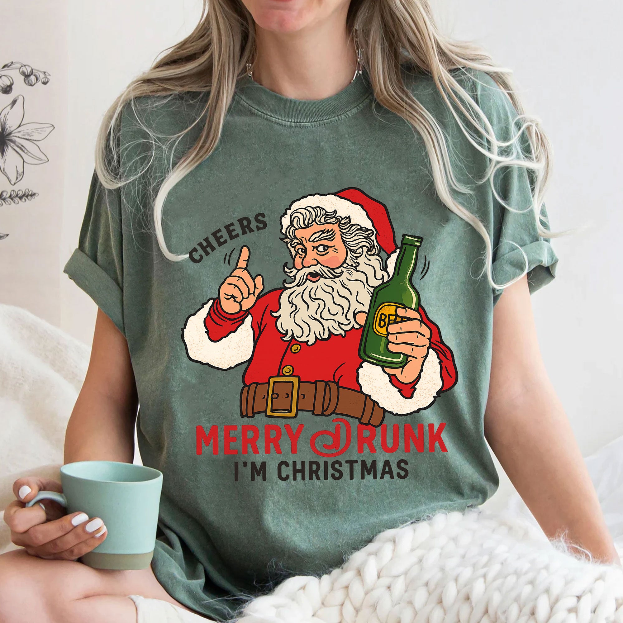 Fun Santa Claus Christmas T-Shirt - Cheers Merry Drunk I'm Christmas Graphic Tee for Holiday Parties and Festive Gatherings
 - 3