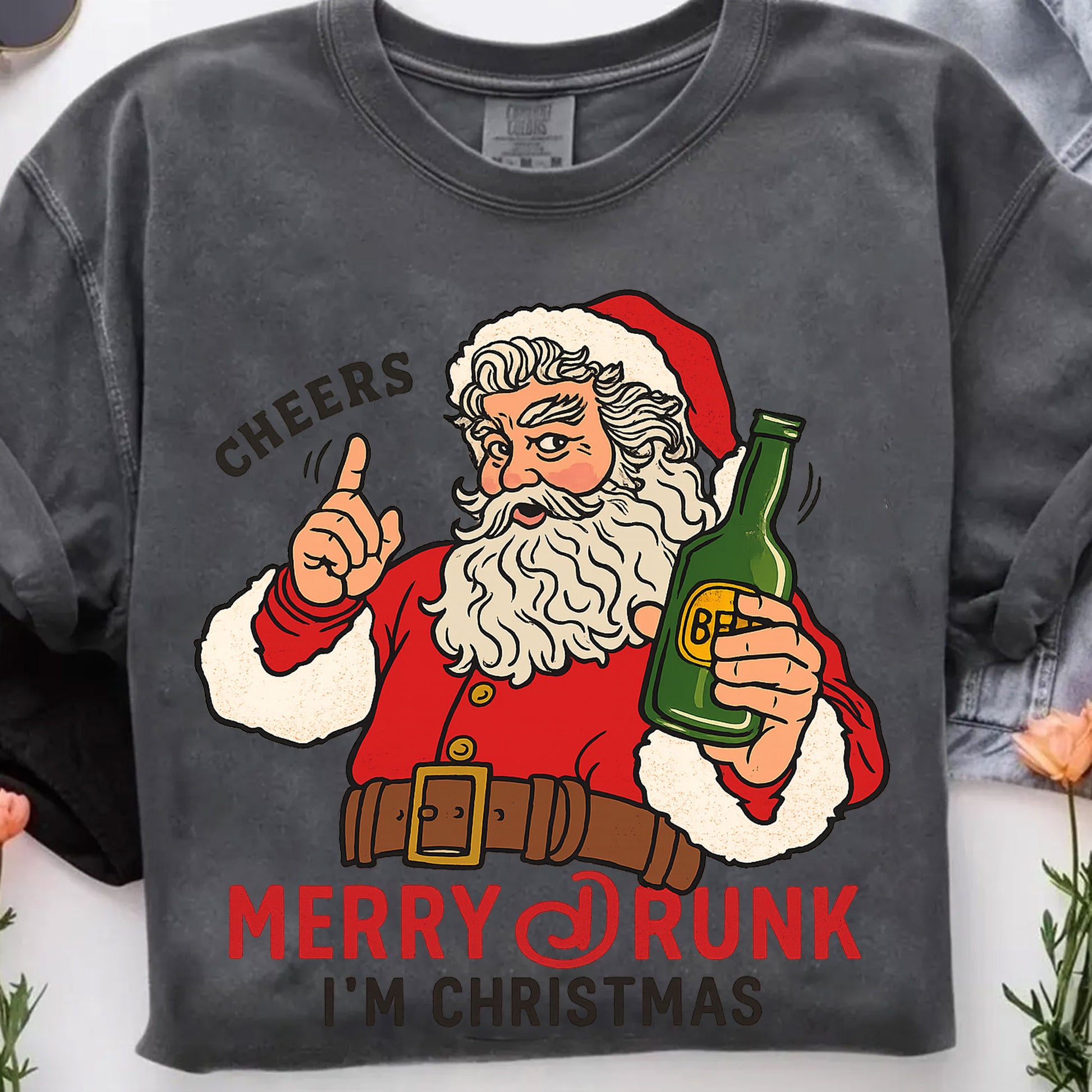 Fun Santa Claus Christmas T-Shirt - Cheers Merry Drunk I'm Christmas Graphic Tee for Holiday Parties and Festive Gatherings
 - 7