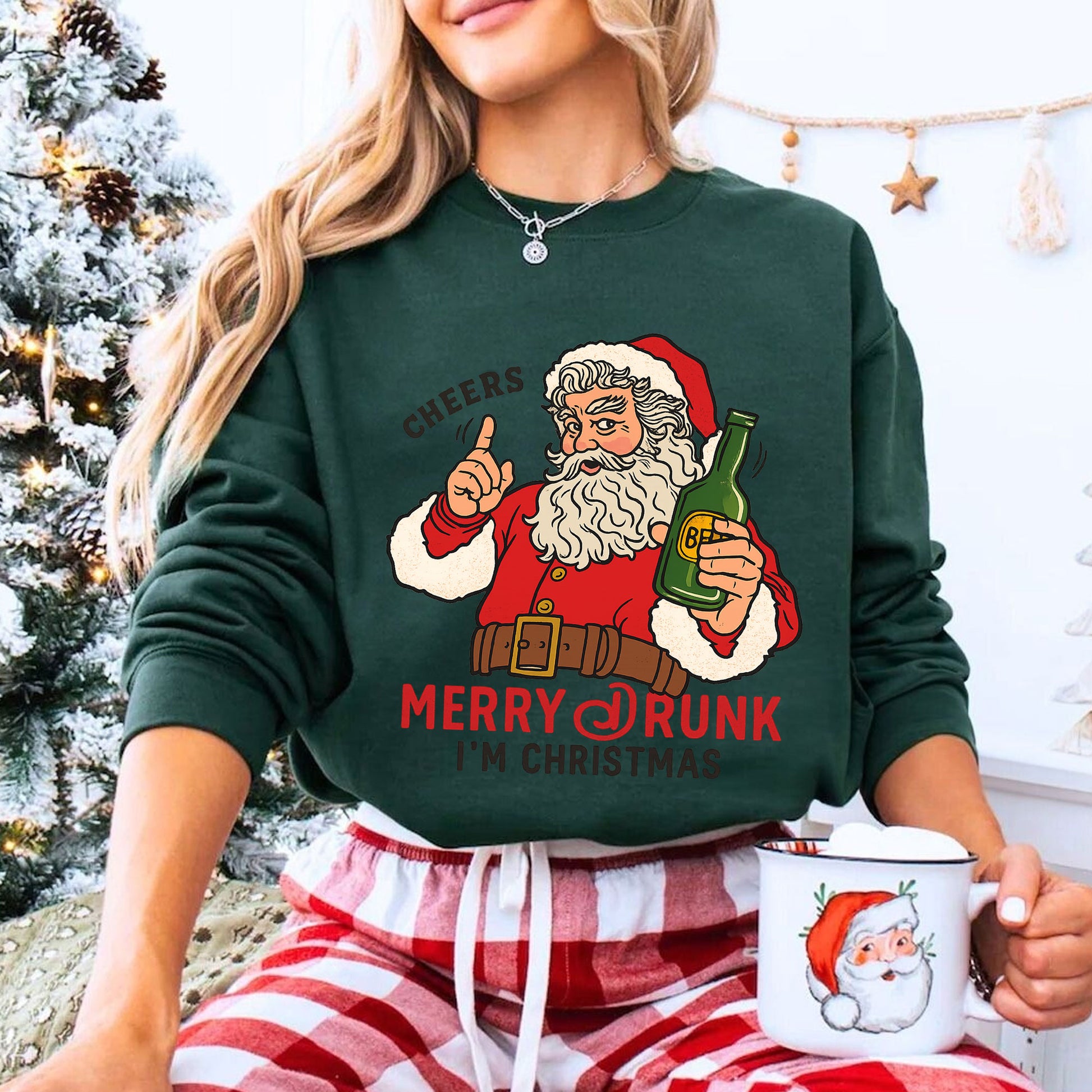 Fun Santa Claus Christmas T-Shirt - Cheers Merry Drunk I'm Christmas Graphic Tee for Holiday Parties and Festive Gatherings
 - 8