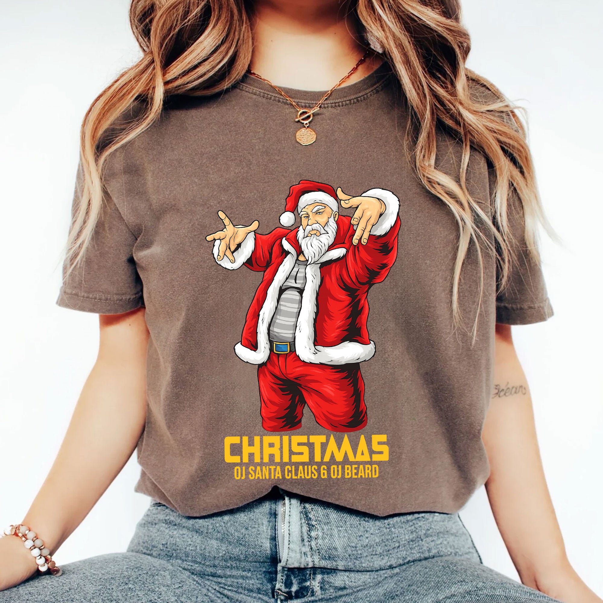 Funky Santa Claus Graphic Tee for Women - Trendy Christmas T-Shirt with Funny Hip-Hop Santa Design - Perfect Holiday Gift Idea
 - 2