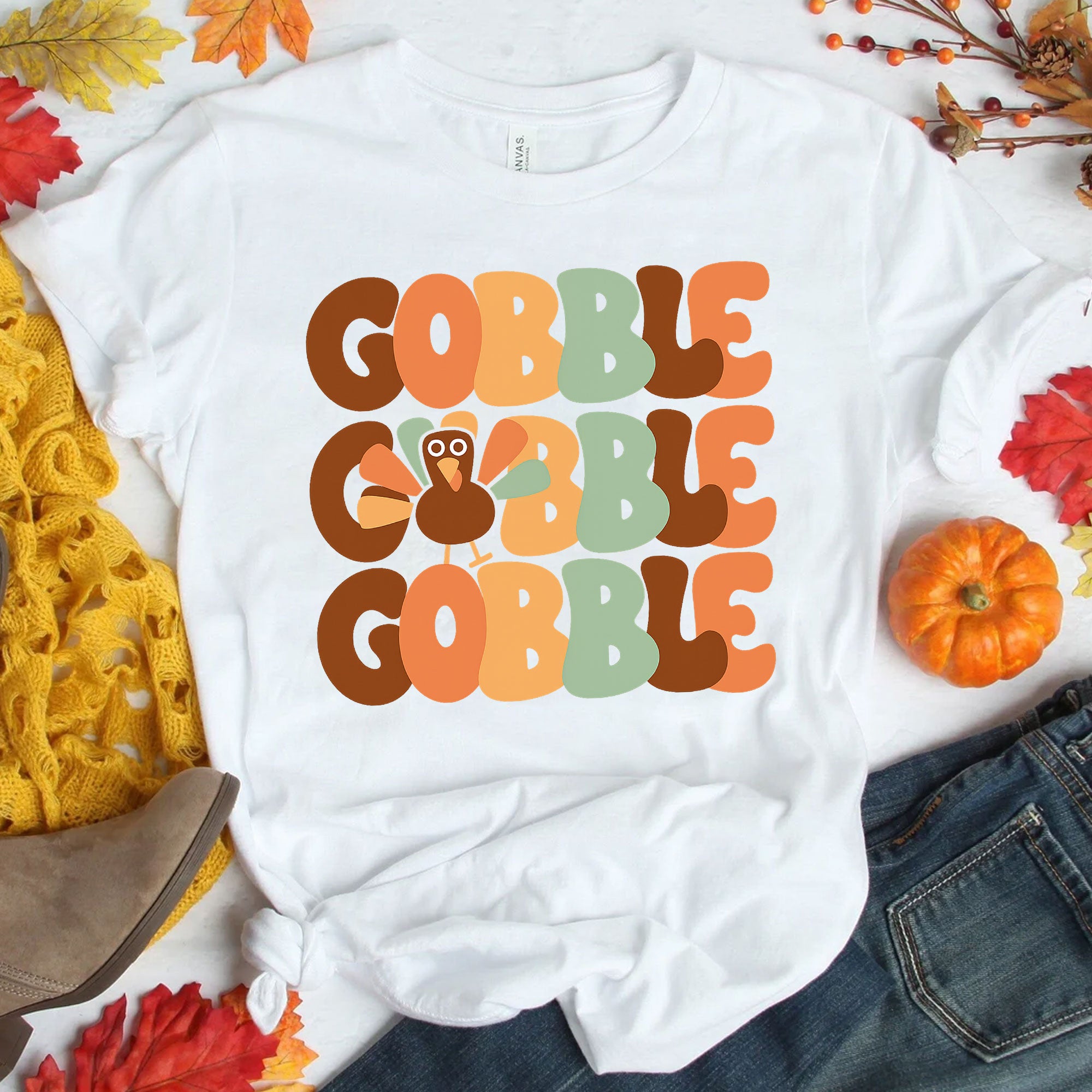 Funny Gobble Gobble Thanksgiving Shirt for Family Gatherings | Cute Turkey Graphic Tee for Thanksgiving Celebrations and Fall Fashion
 - 1