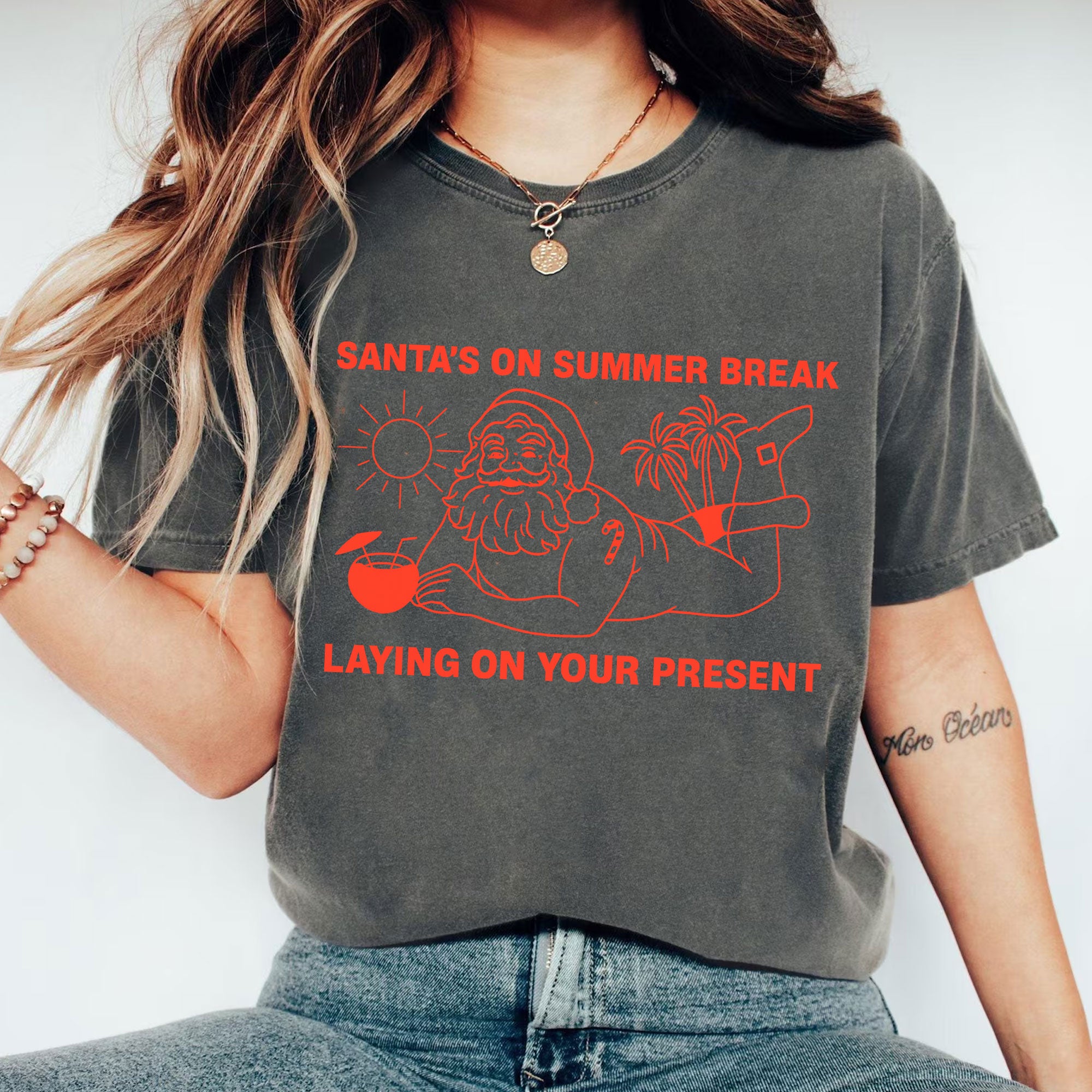 Funny Summer Santa T-Shirt: Relaxed Holiday Vibes Graphic Tee for Beach Lovers and Christmas Enthusiasts - Perfect Gift Idea
 - 1