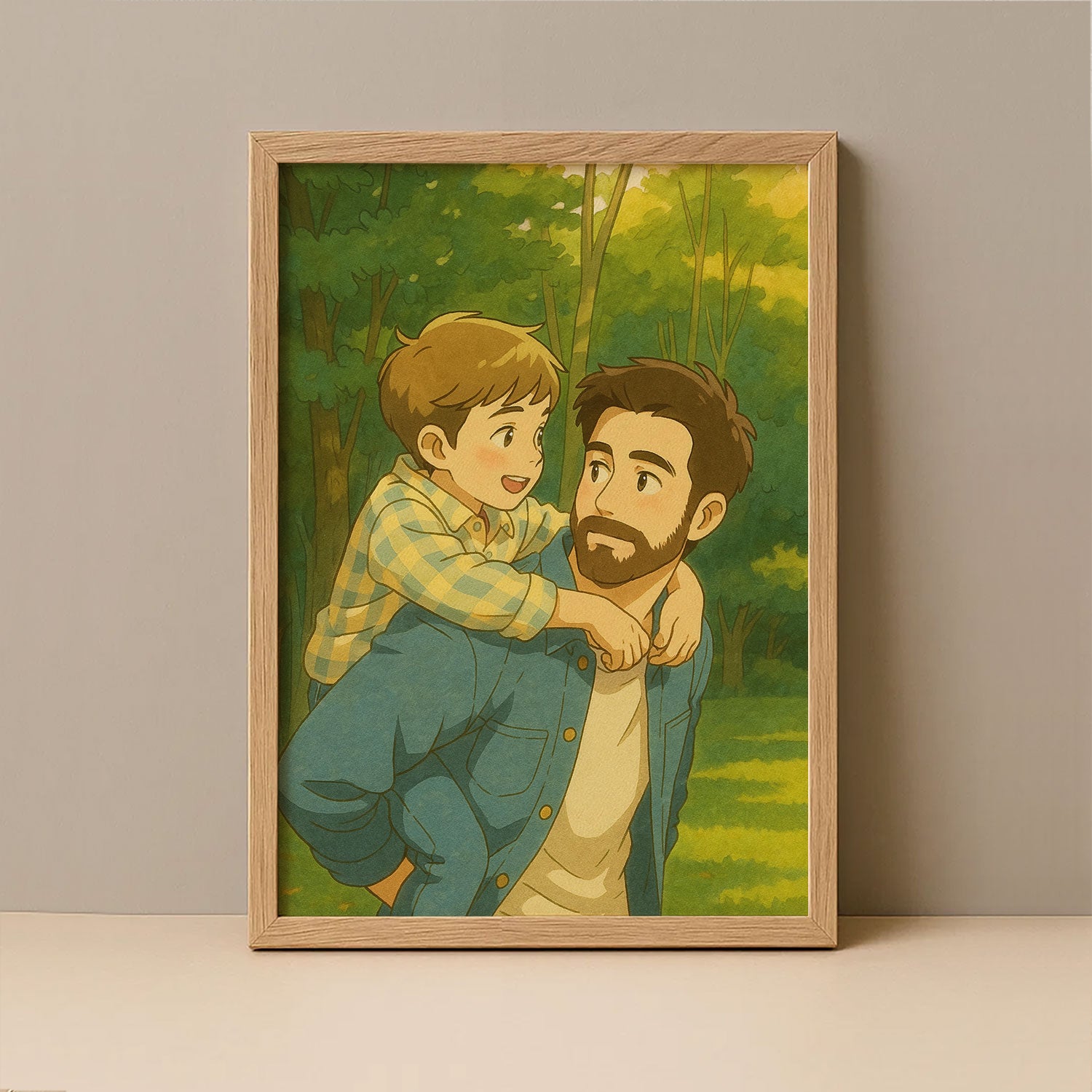 Heartwarming Anime Art Print of Mother and Daughter Embracing Joy and Love
 - 1