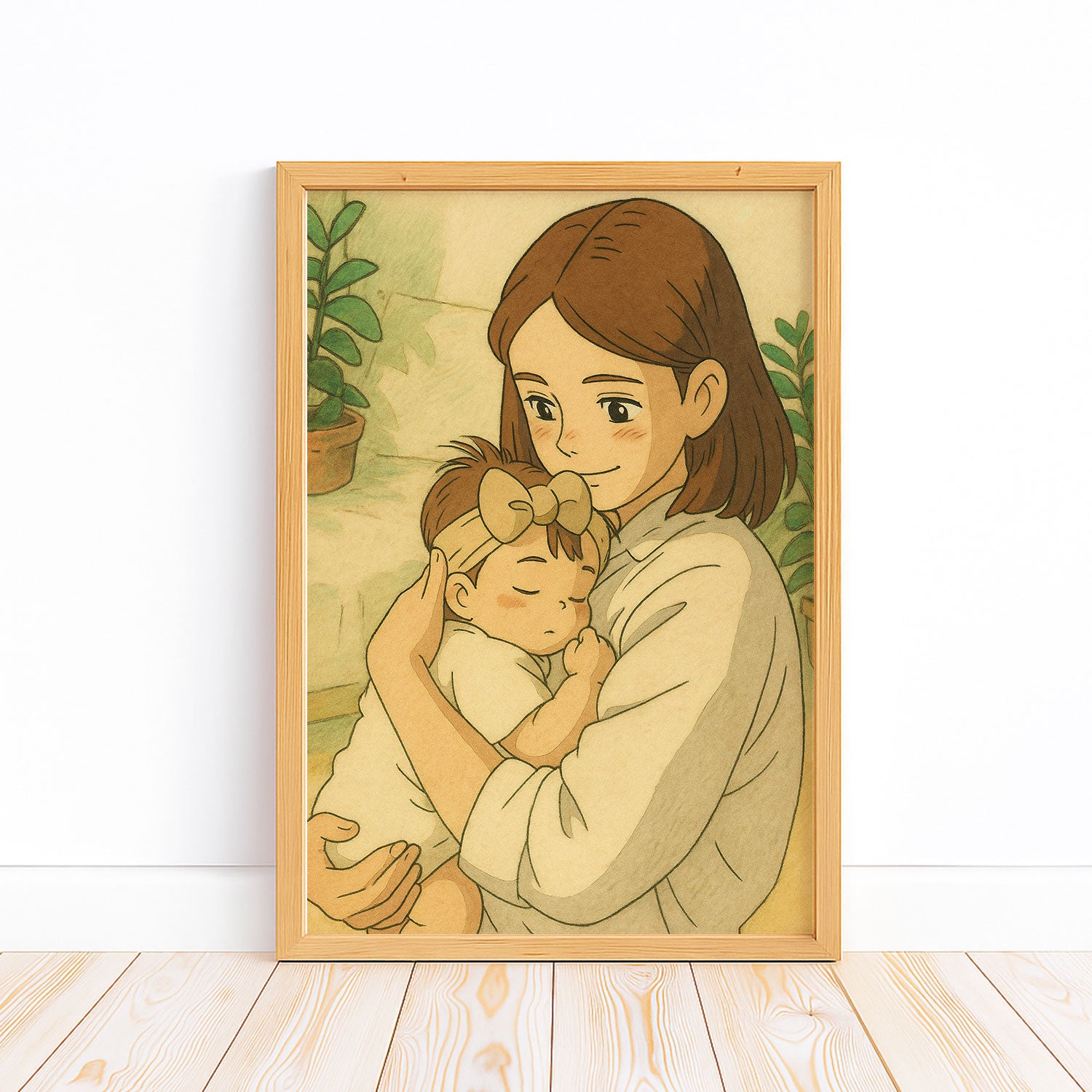 Heartwarming Anime-Inspired Art Print of a Mother Tenderly Holding Her Baby – Perfect Gift for New Moms and Nursery Decor
 - 1
