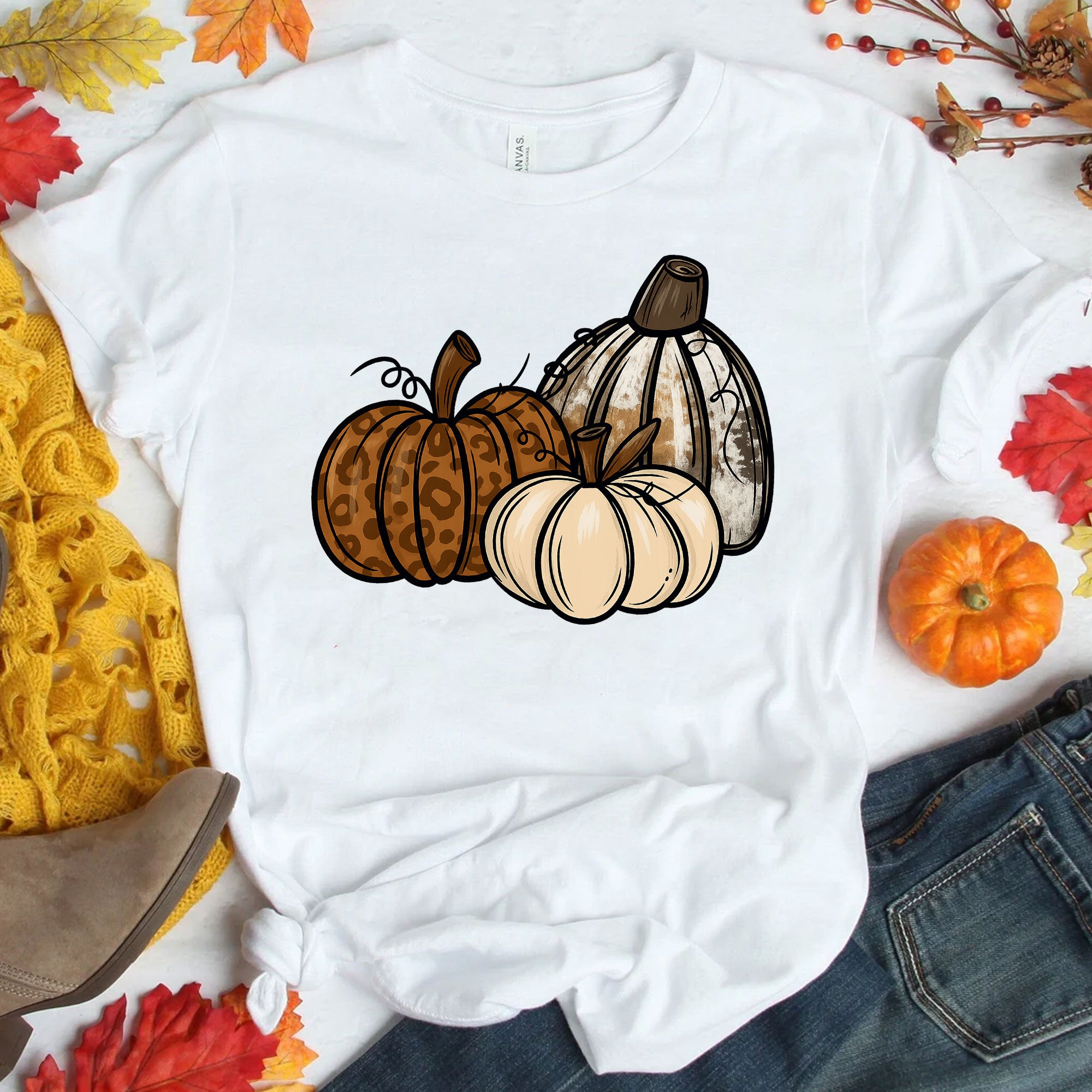 Leopard Print Pumpkin Thanksgiving Shirt - Cute Fall Harvest Tee with Rustic Autumn Design for Women - Perfect Holiday Outfit
 - 1