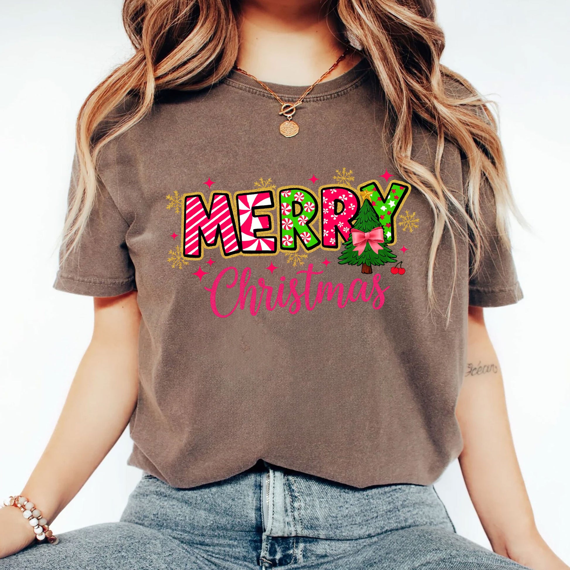 Merry Christmas Graphic T-Shirt for Women - Festive Holiday Design Tee with Colorful Print, Perfect Christmas Gift Idea
 - 2