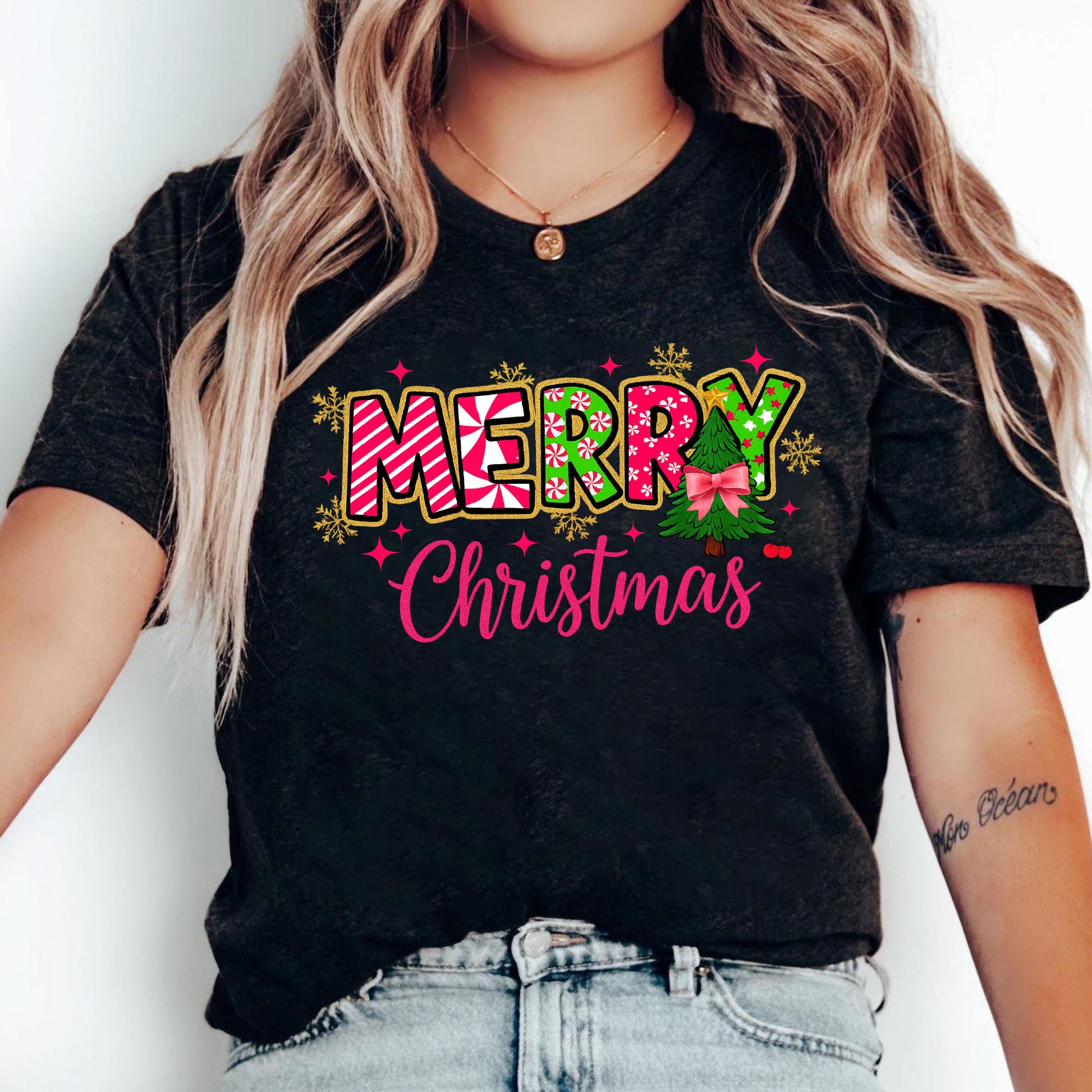 Merry Christmas Graphic T-Shirt for Women - Festive Holiday Design Tee with Colorful Print, Perfect Christmas Gift Idea
 - 5